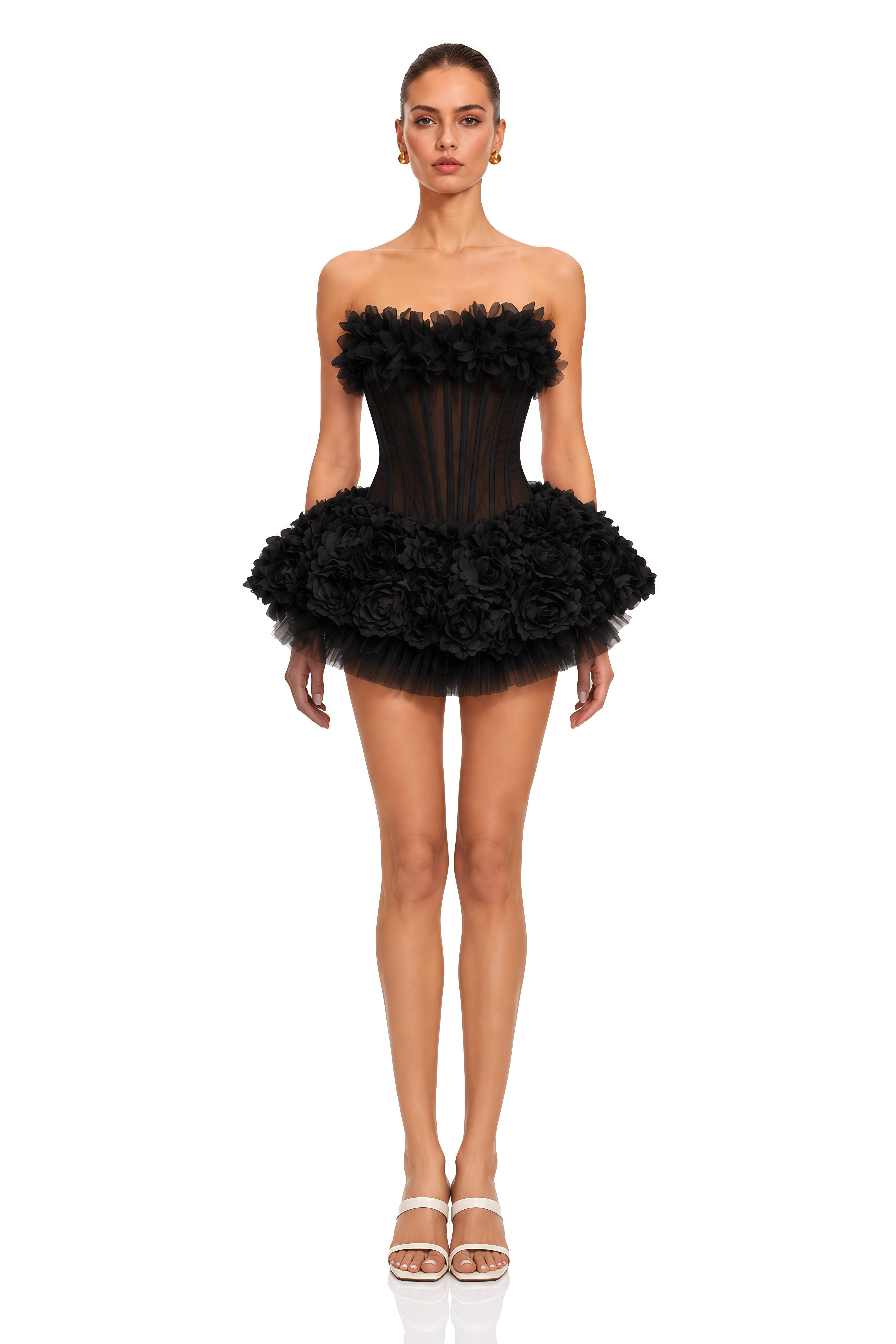 Rachel Black 3D Petal Tulle Mini Dress
