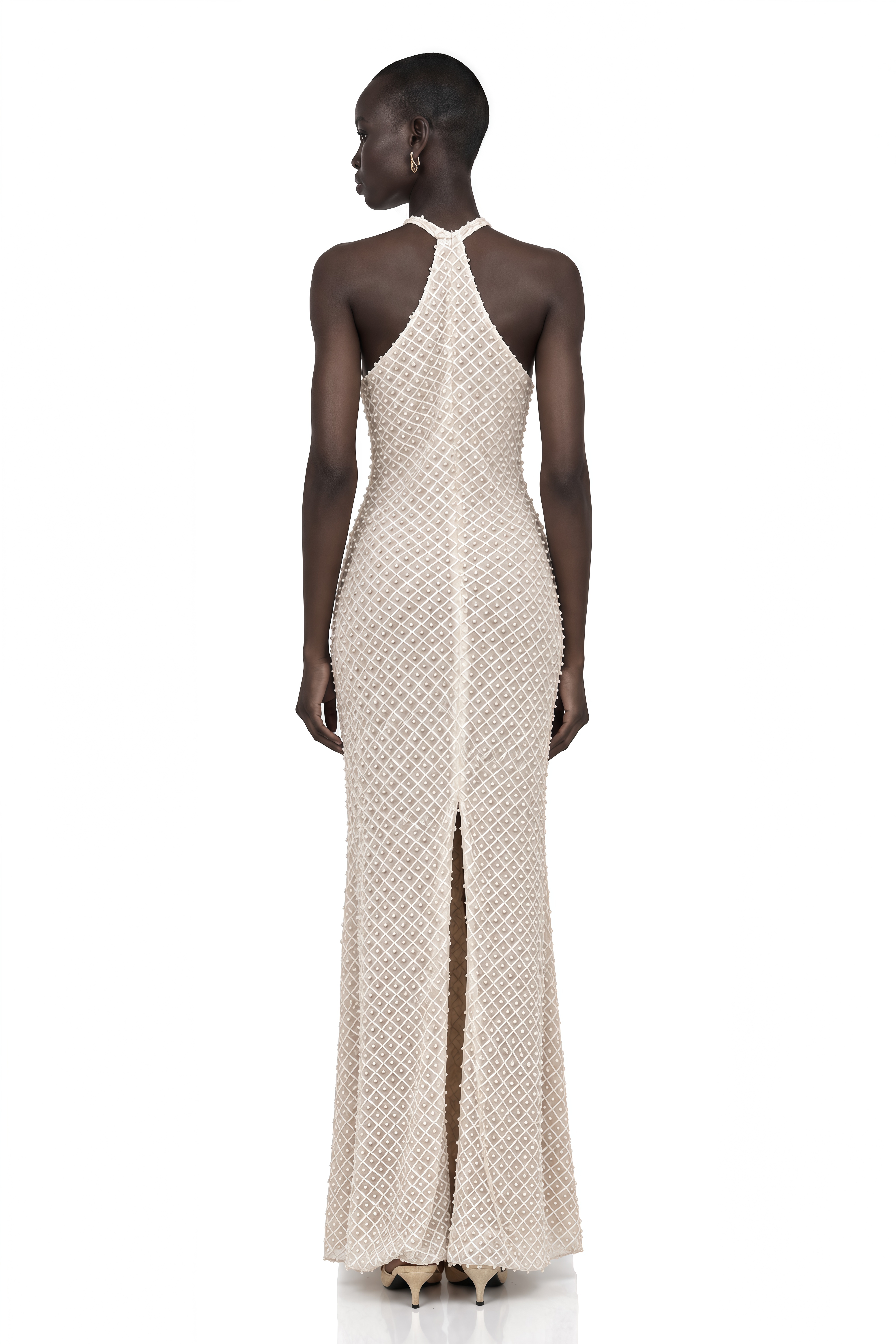 Claudine White Embellished Halterneck Maxi Dress