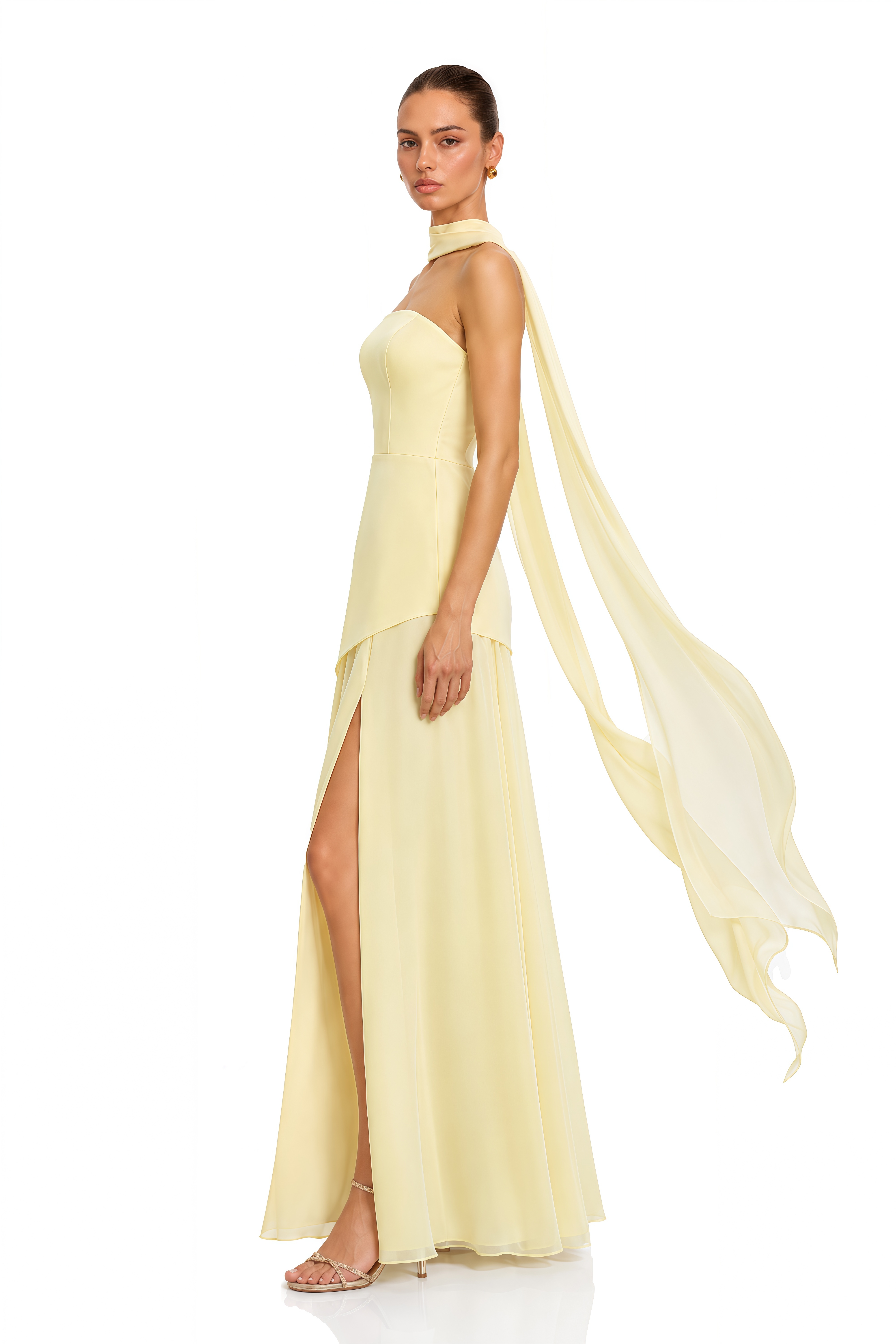 Solène Yellow Off-Shoulder Ruched Maxi Gown