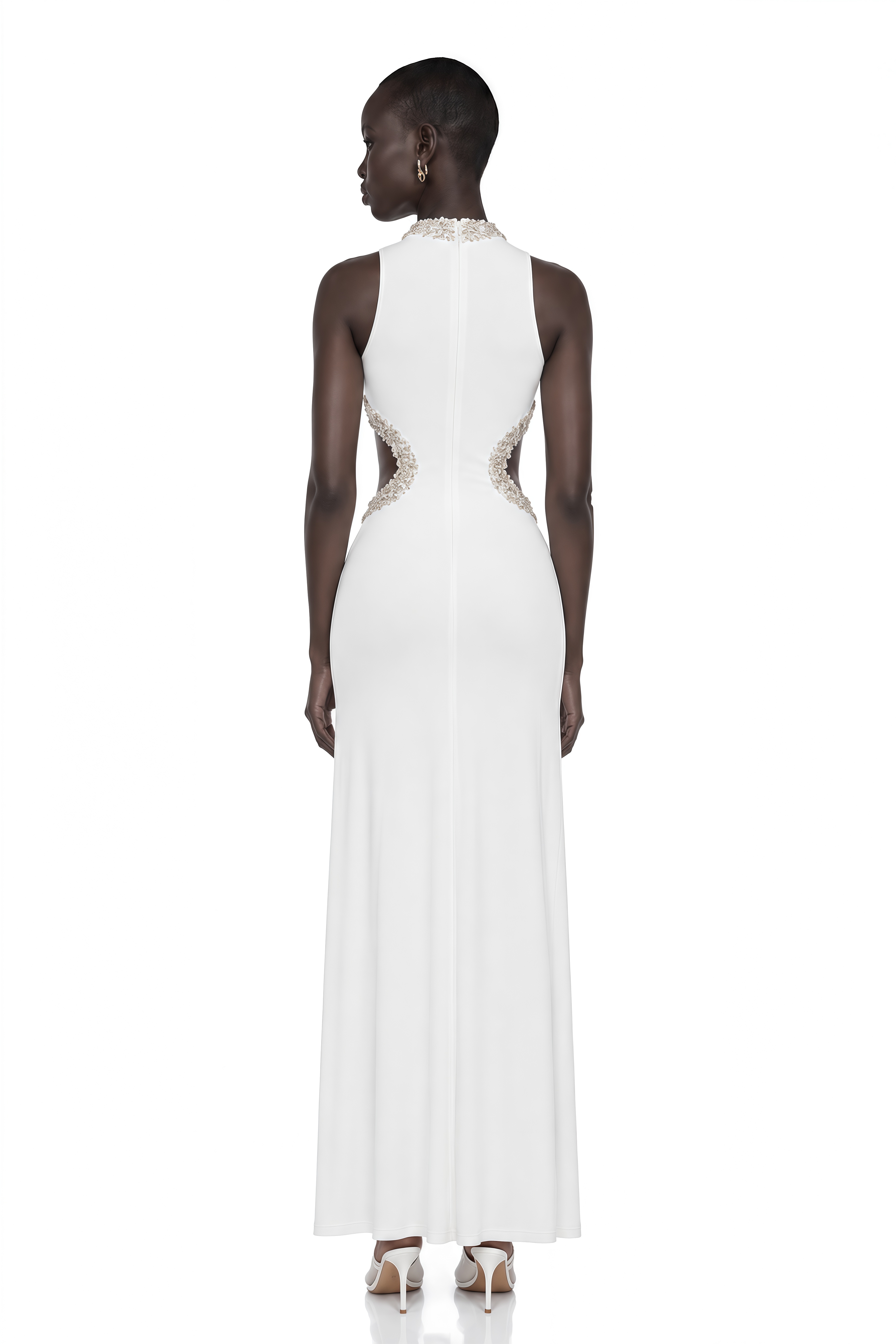 Larisa White Embellished Cut-out Maxi Gown