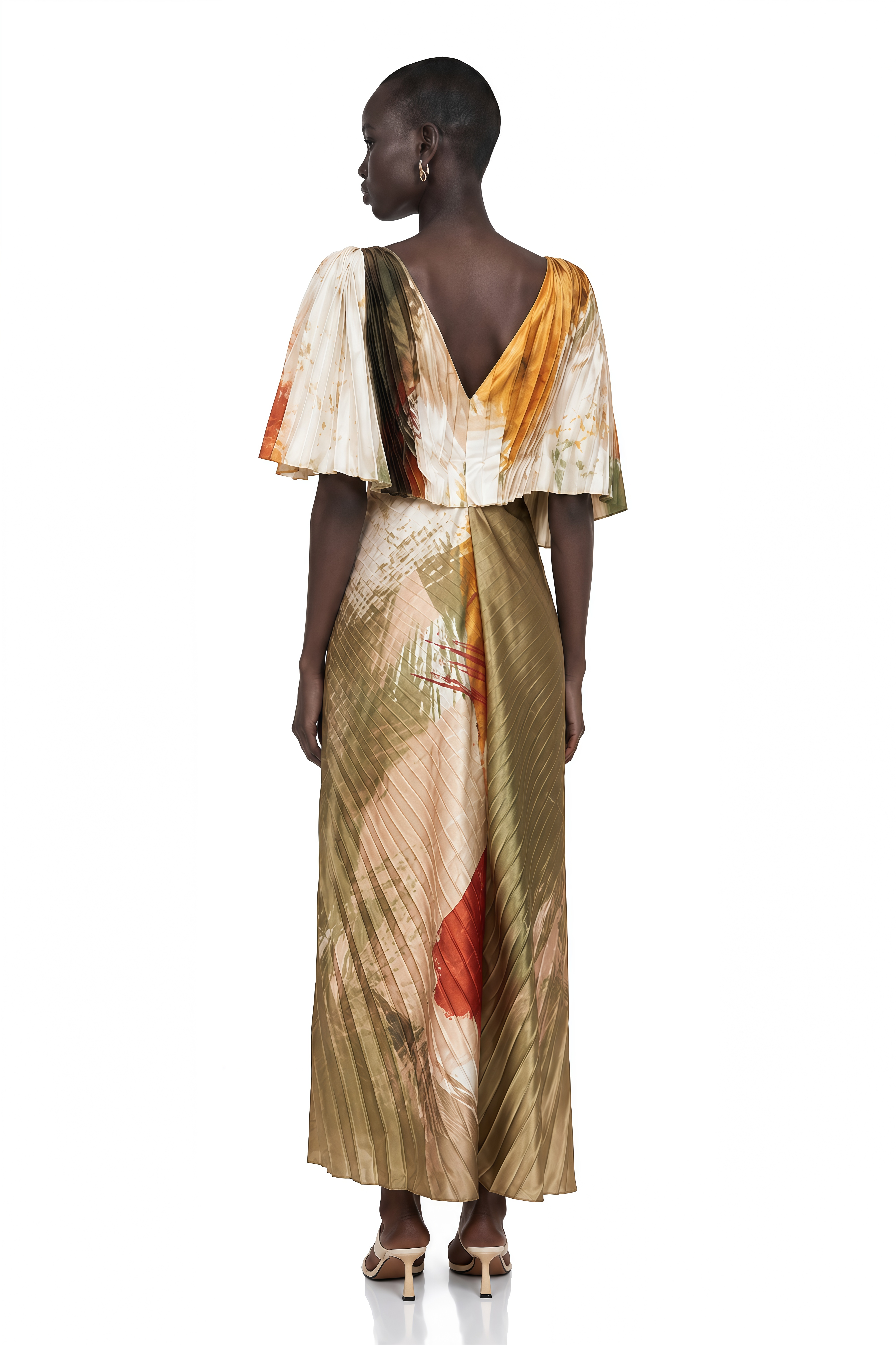 Giulia Green Smudged Graffiti Satin Maxi Dress