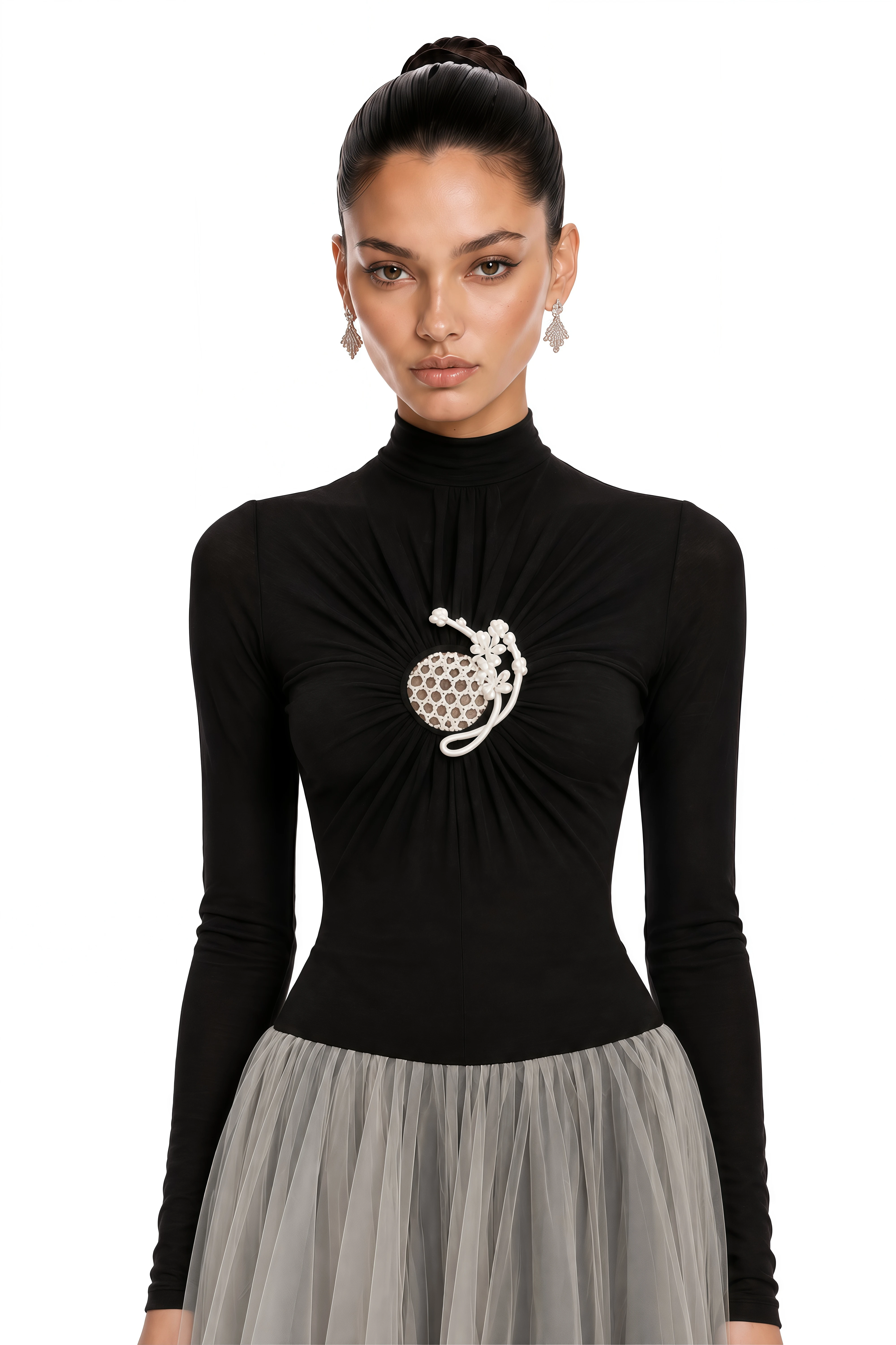 Cézanne Black Crochet Detail Tulle Panel Midi Dress