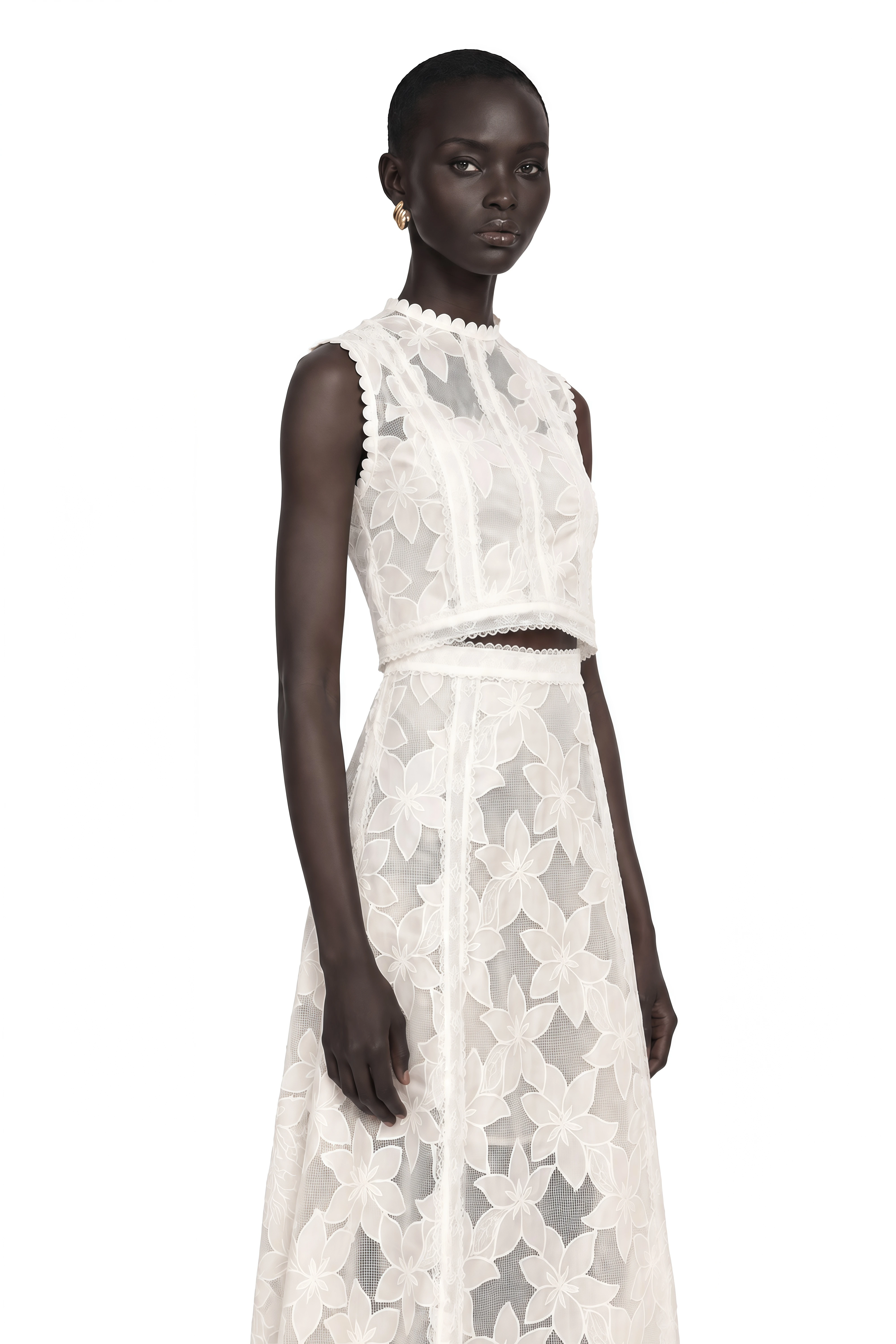Mailys Floral Embroidered Top & Skirt Set in White