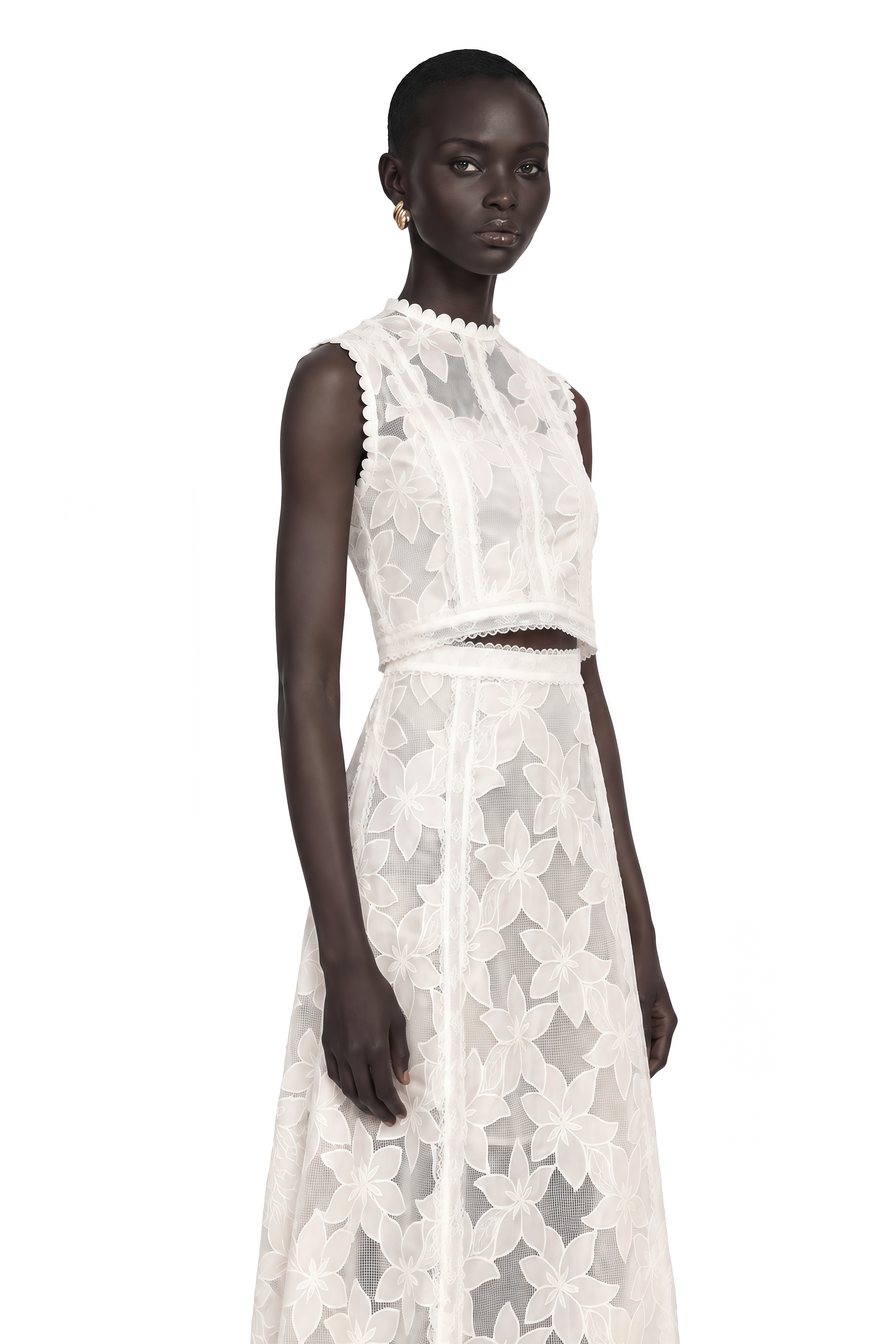 Mailys Floral Embroidered Top & Skirt Set in White