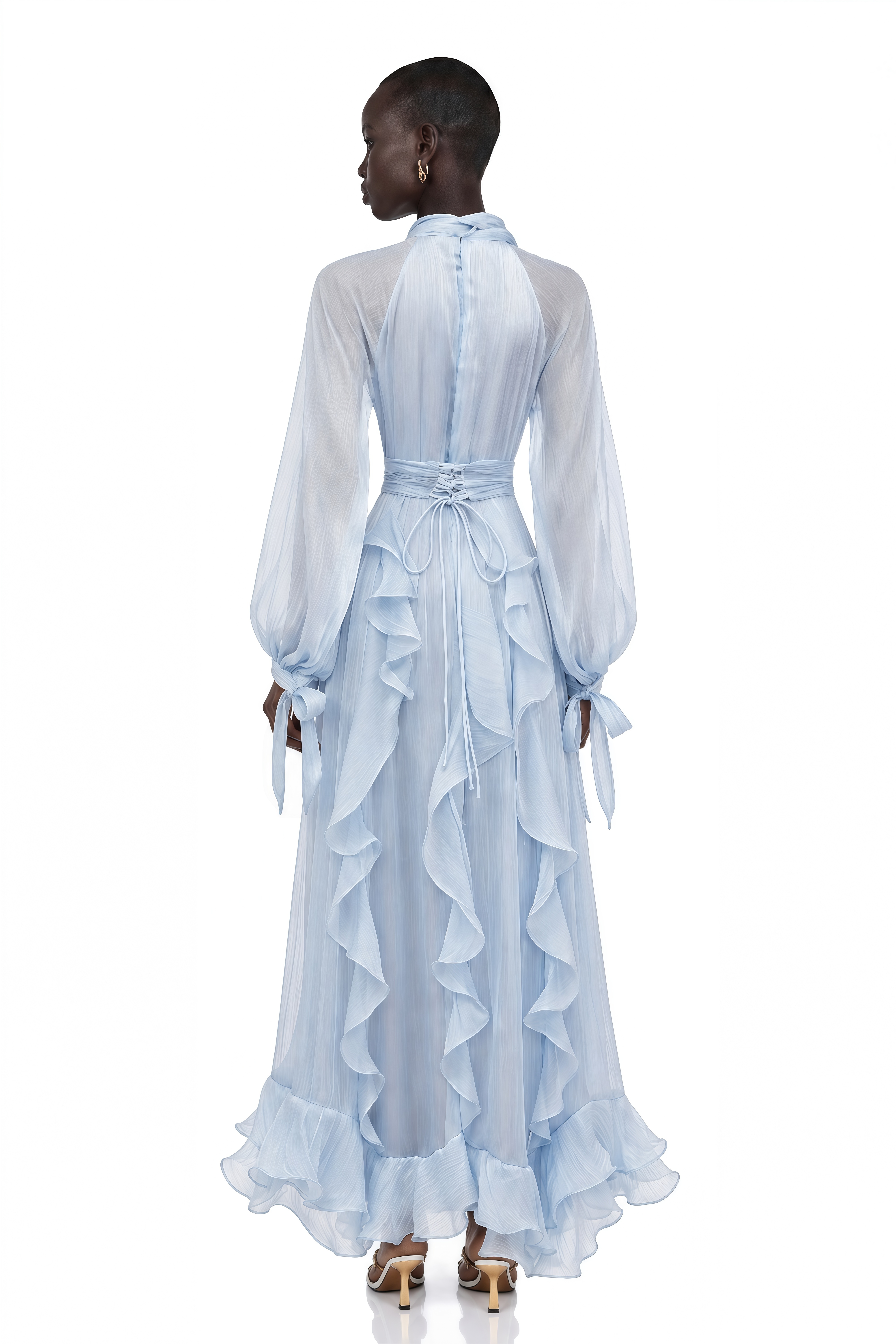 Nanette Blue Glossy Pleated Maxi Dress