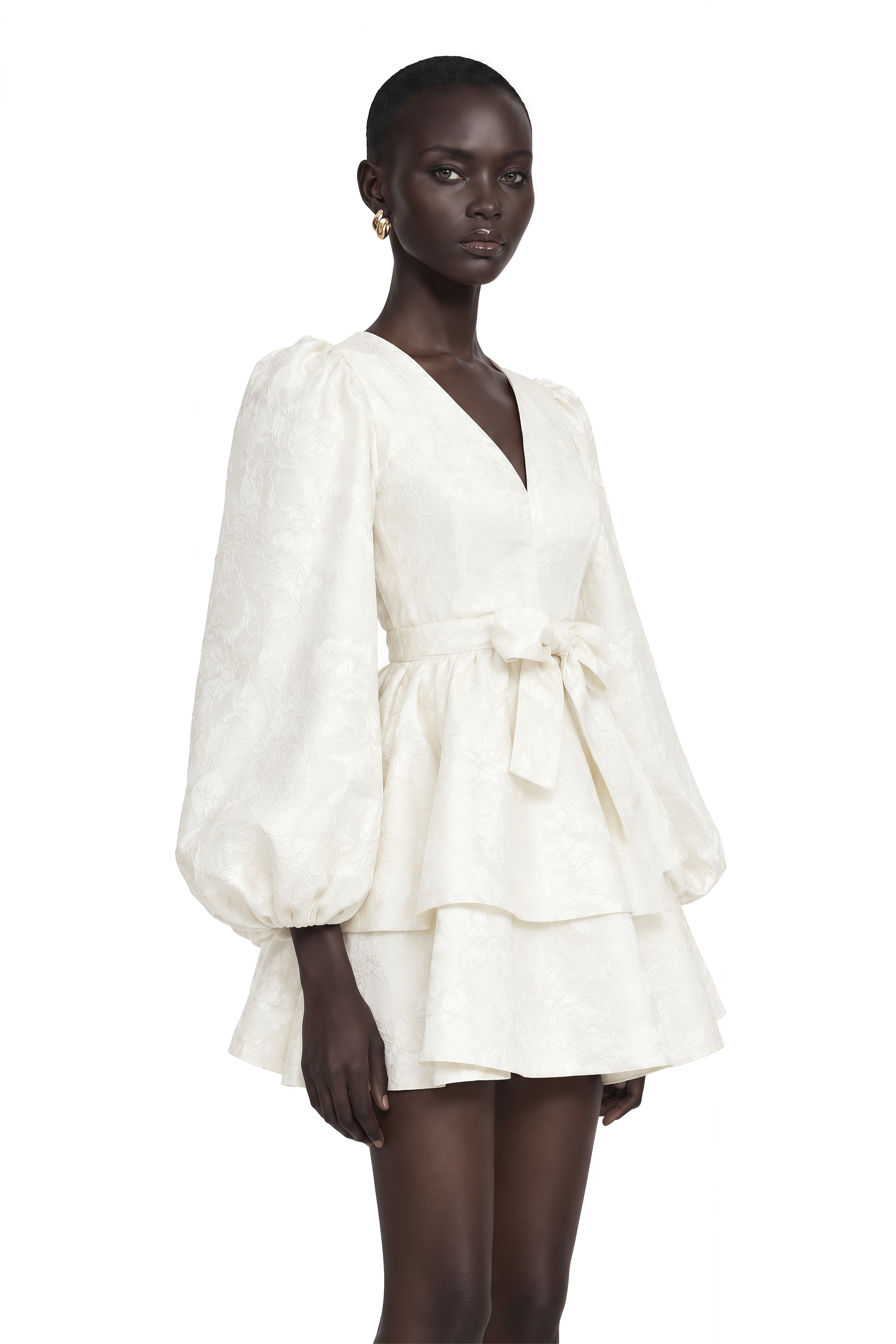 Colette White Jacquard Tiered Mini Dress