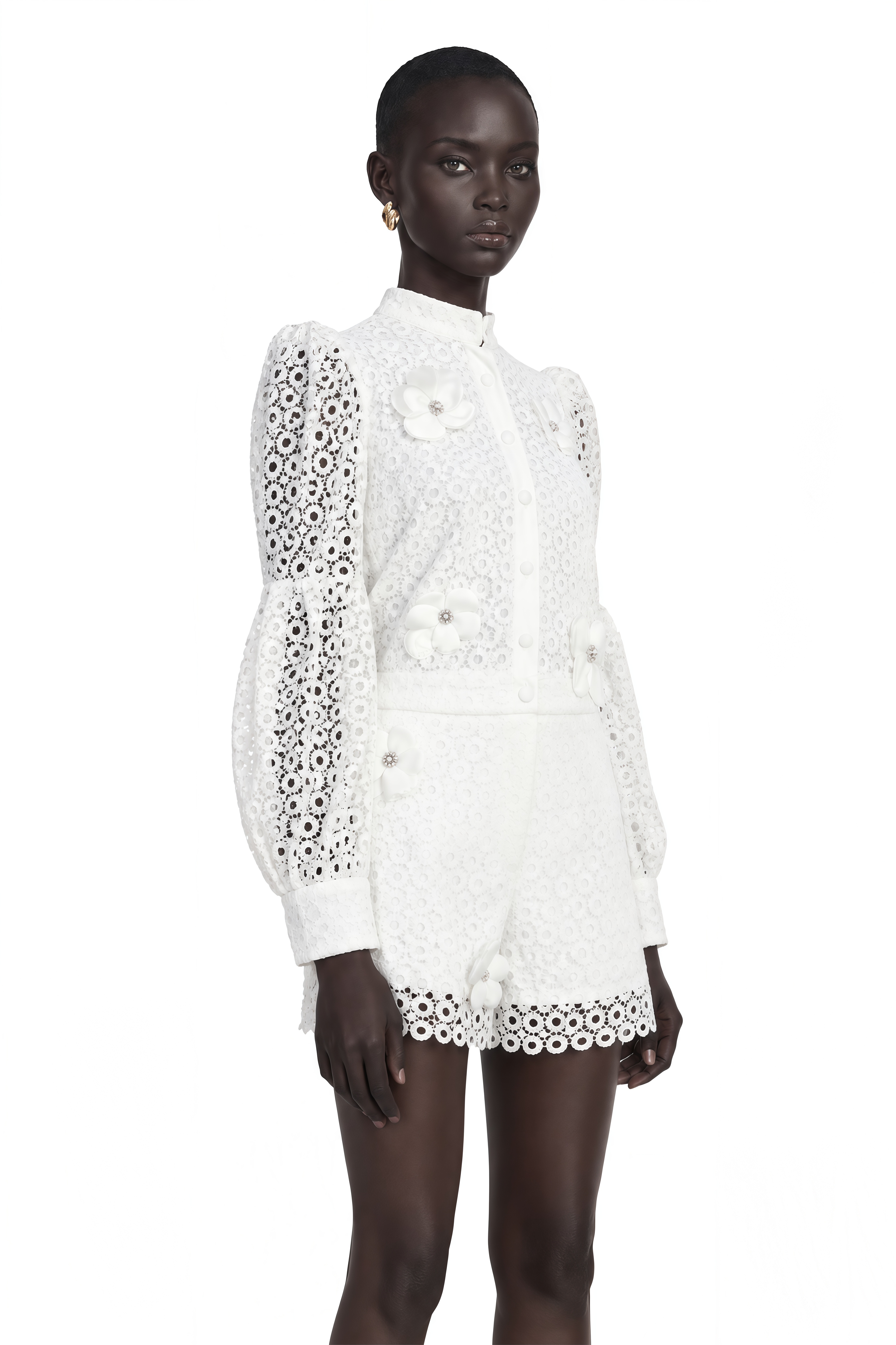 Calla Faux-Flower Cut-Out Blouse & Shorts Matching Set