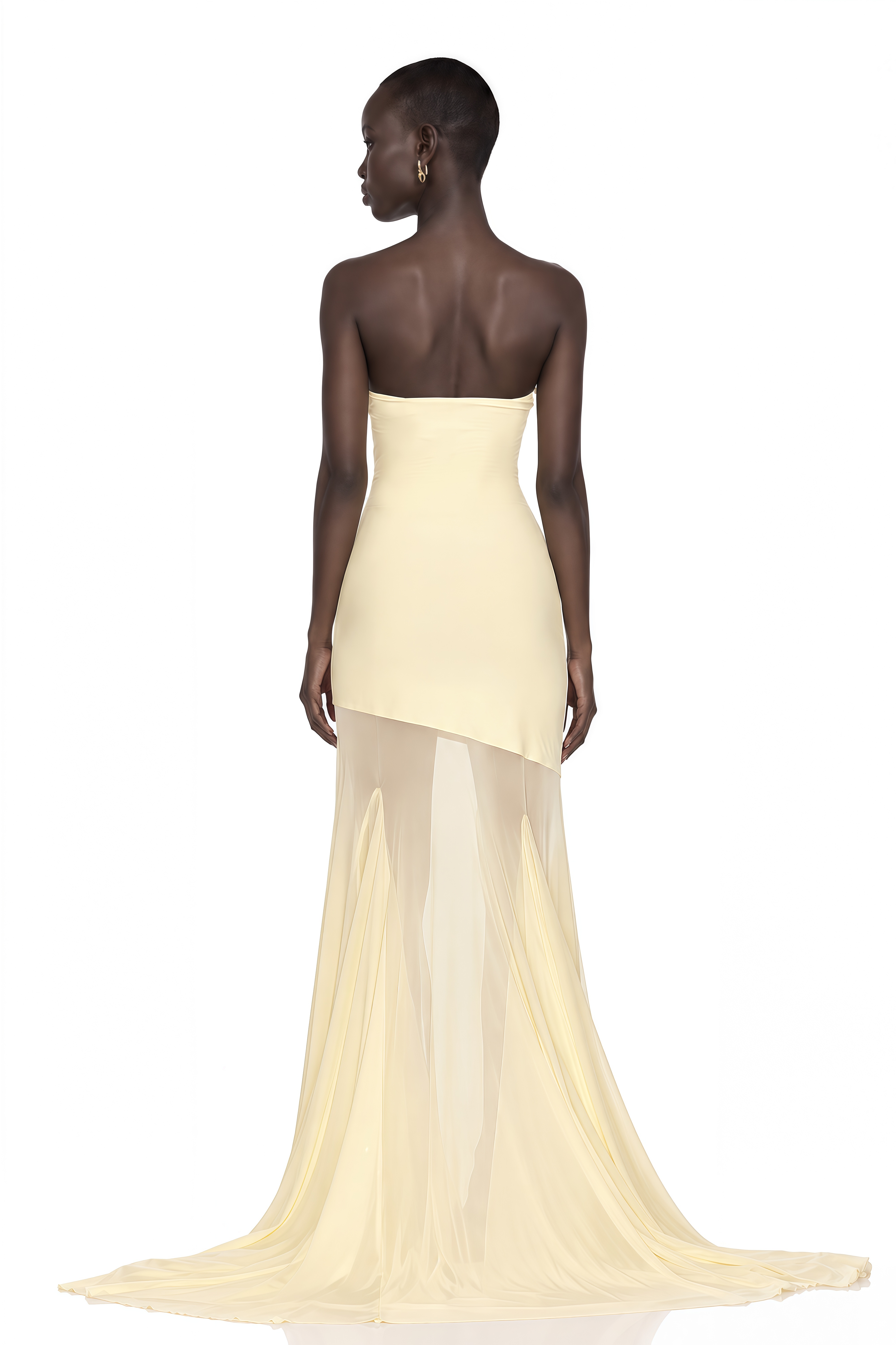 Josiane Yellow Off-Shoulder Sheer Tulle Maxi Dress