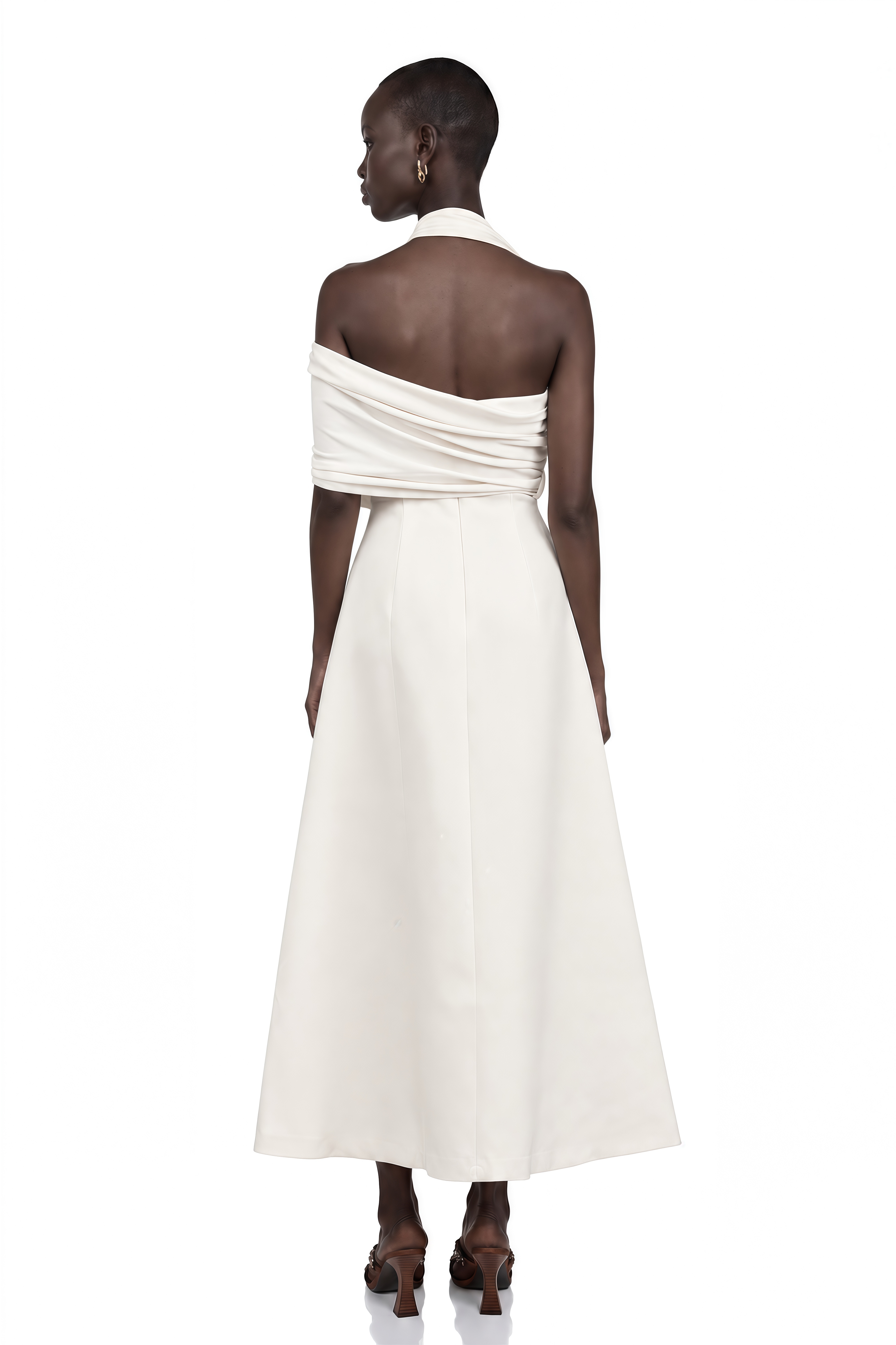 Solène Cream-White Asymmetrical Midi Dress