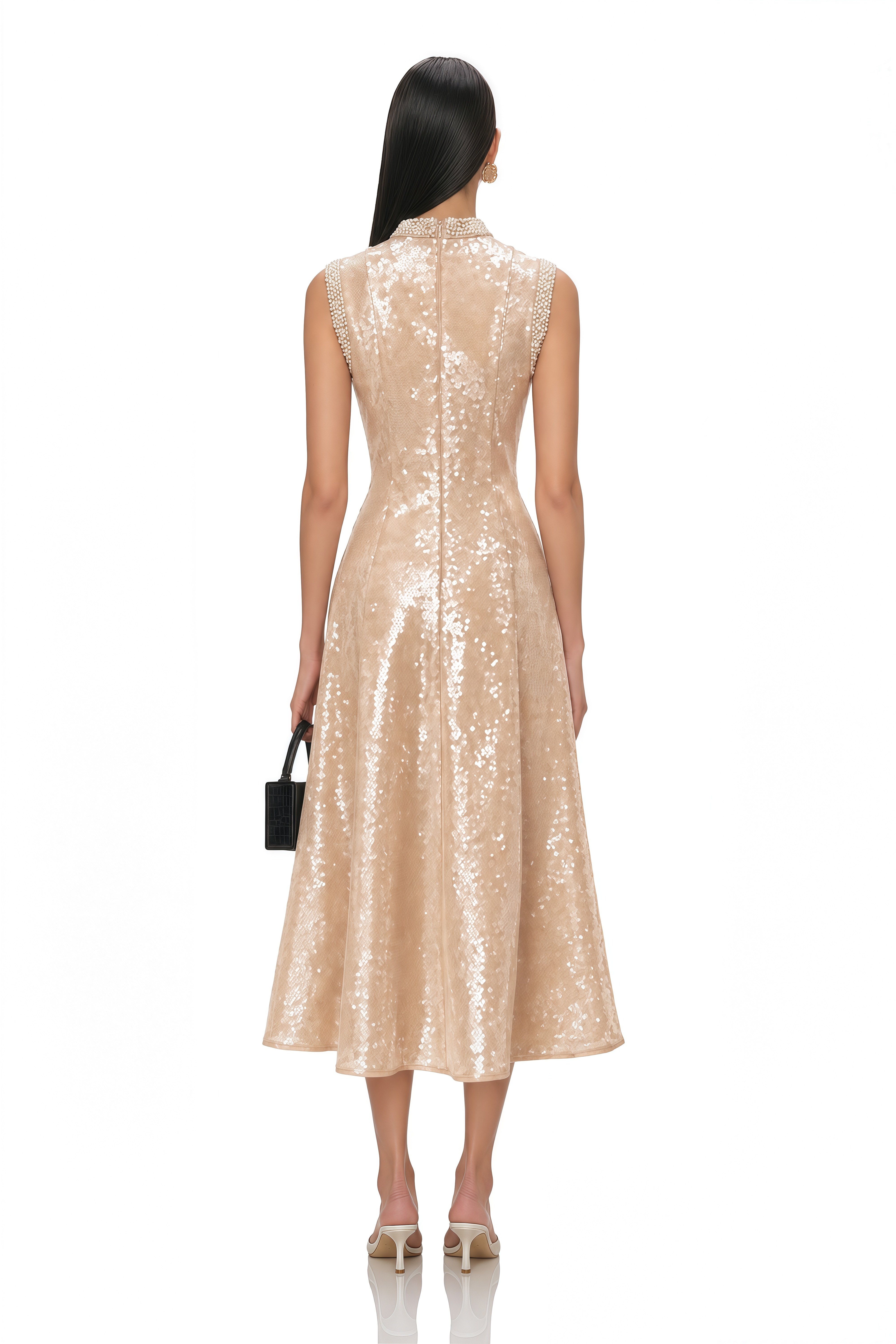 Ornella Faux-Pearl Sequined Midi Dress