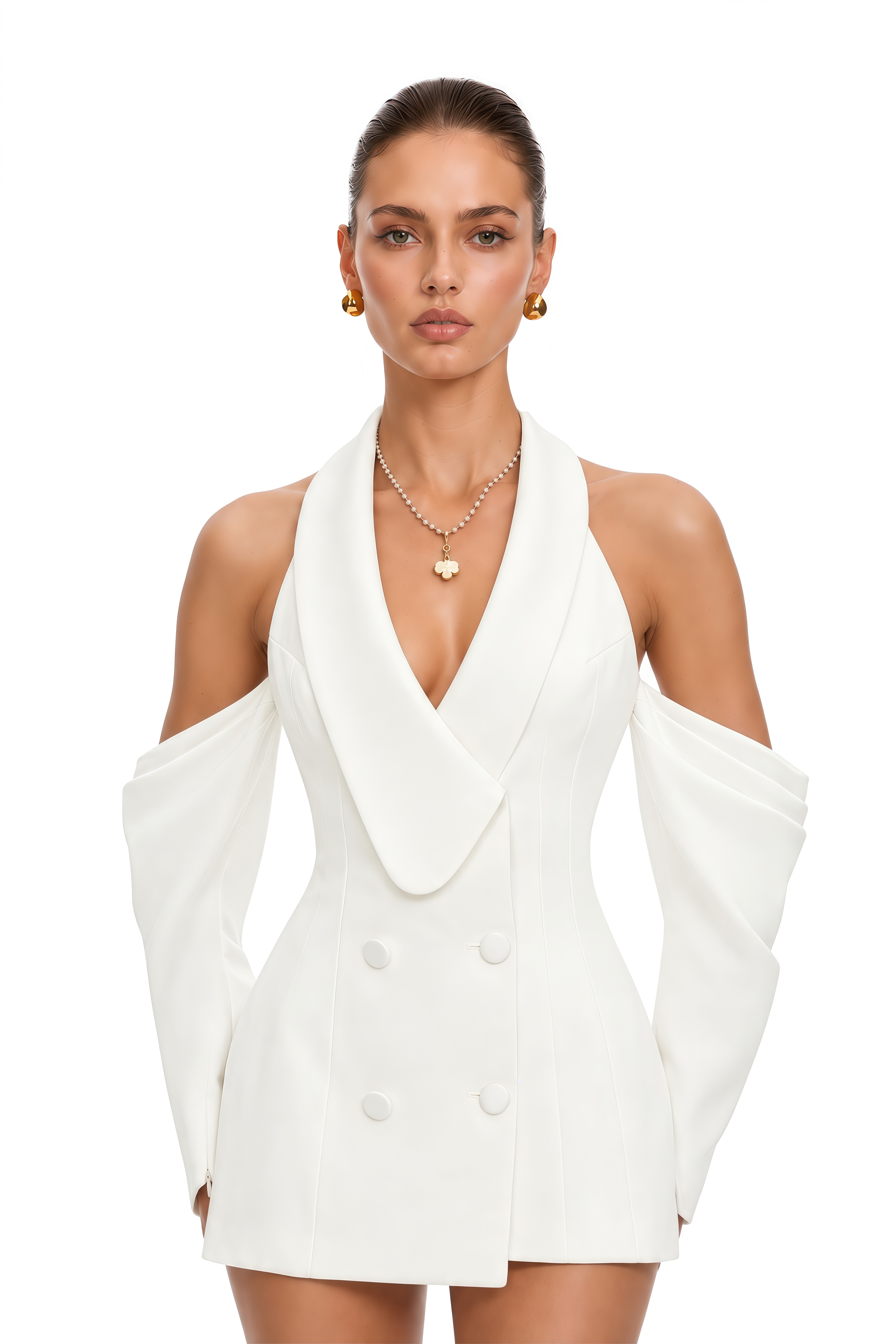 Echidna White Halterneck Double-Breasted Mini Dress
