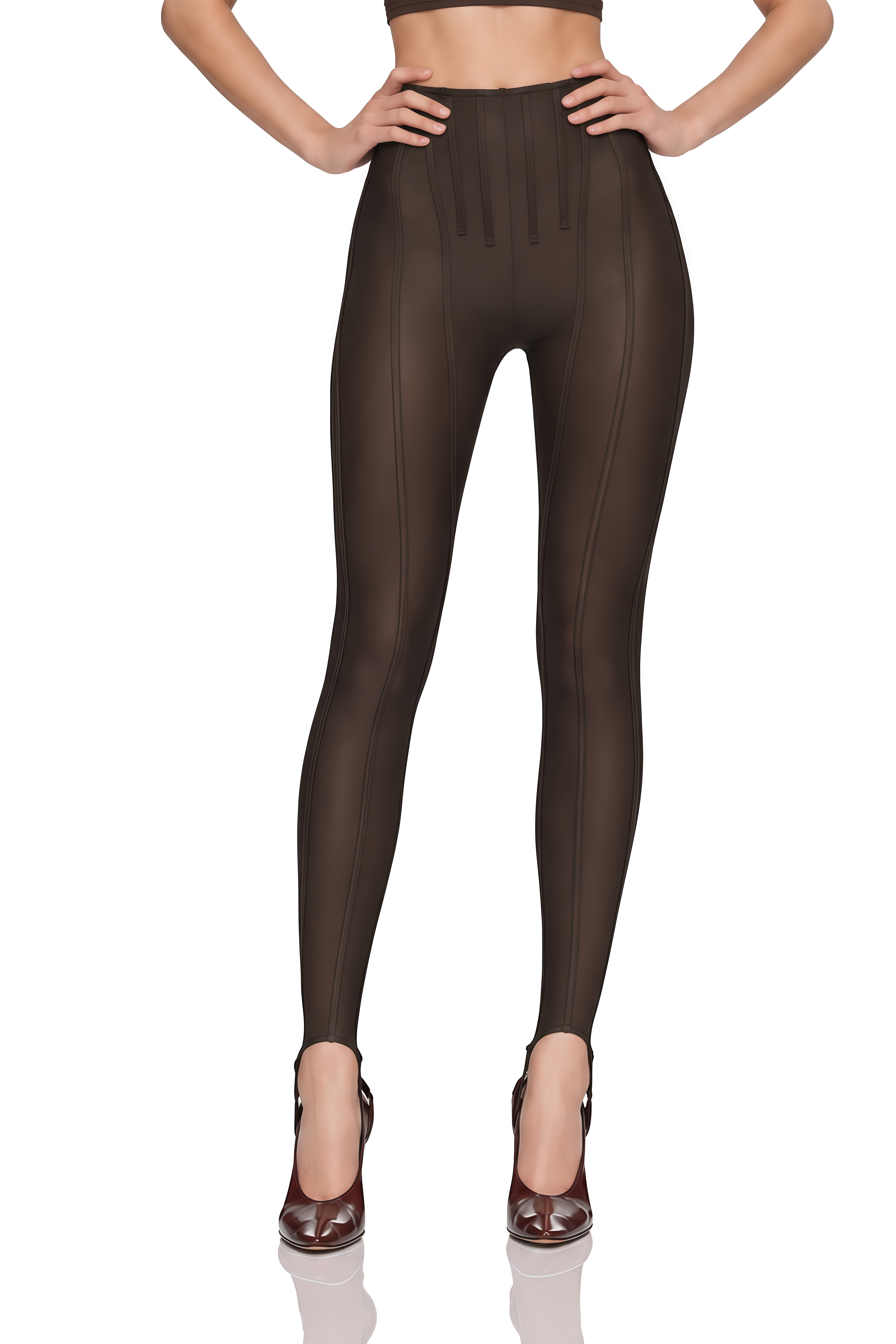 Cordelia Brown Decorative Stitching Leggings