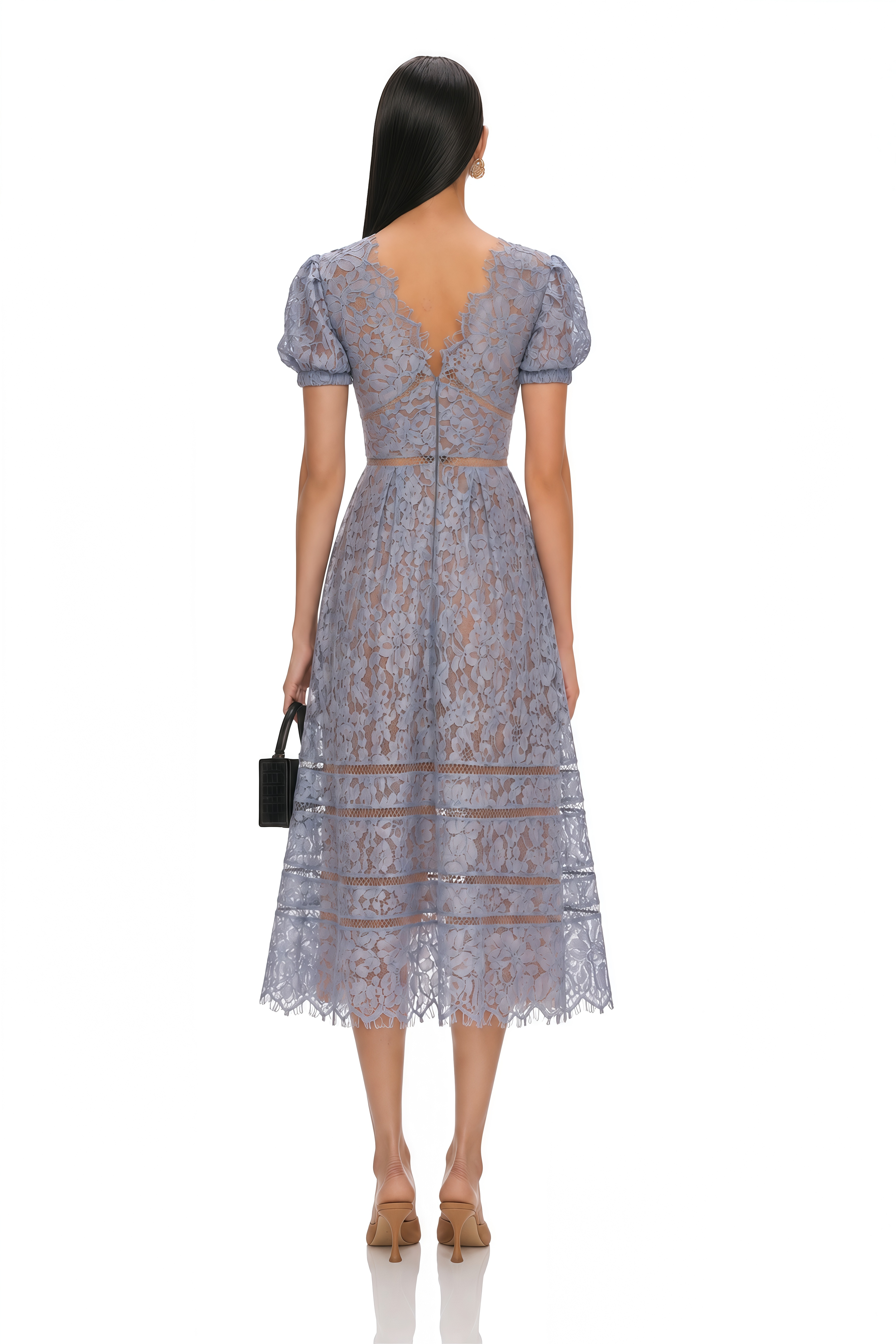 Tamara Cornflower Blue Floral Lace Midi Dress