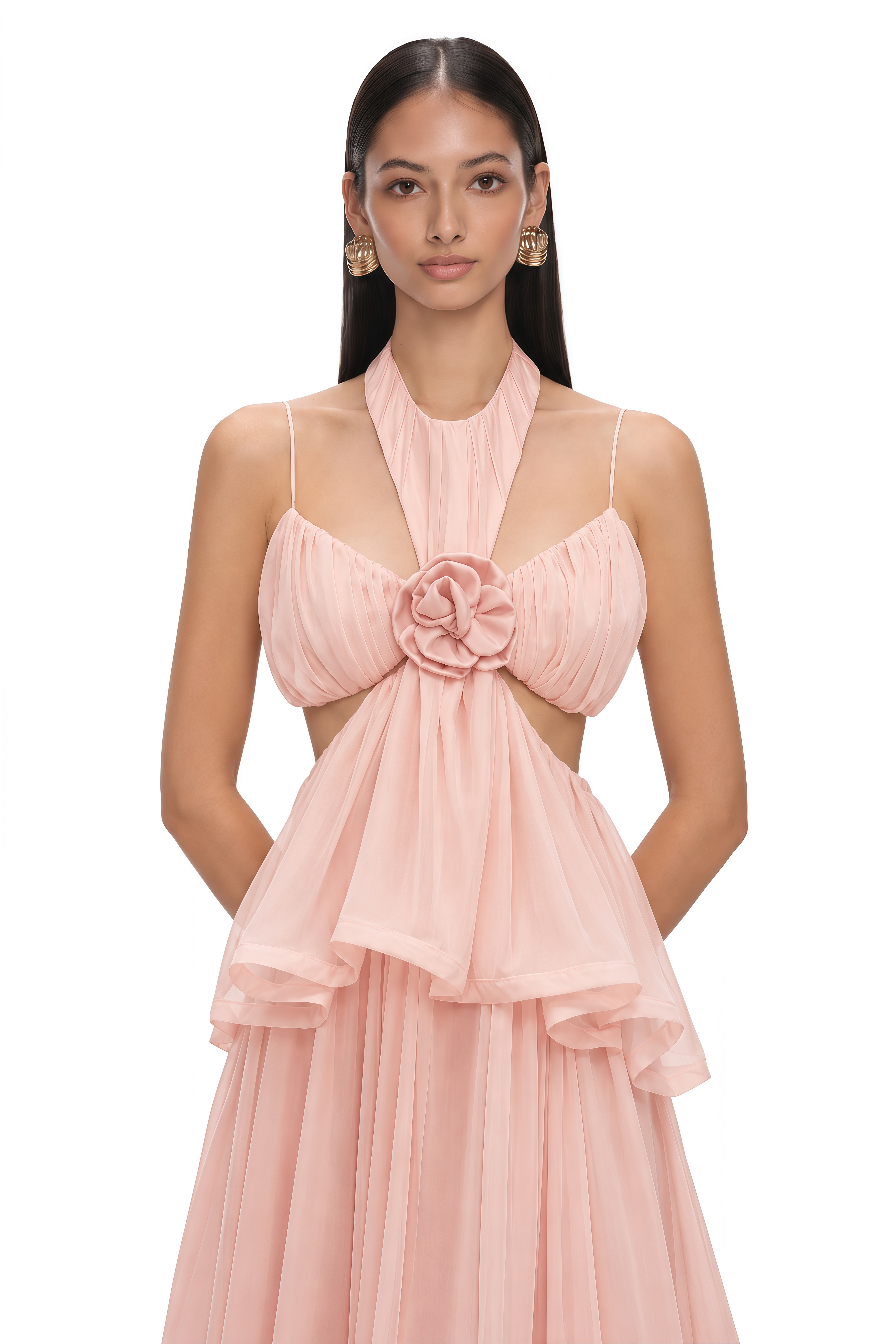Danae Pink Cut-Out Floral-Applique Maxi Dress