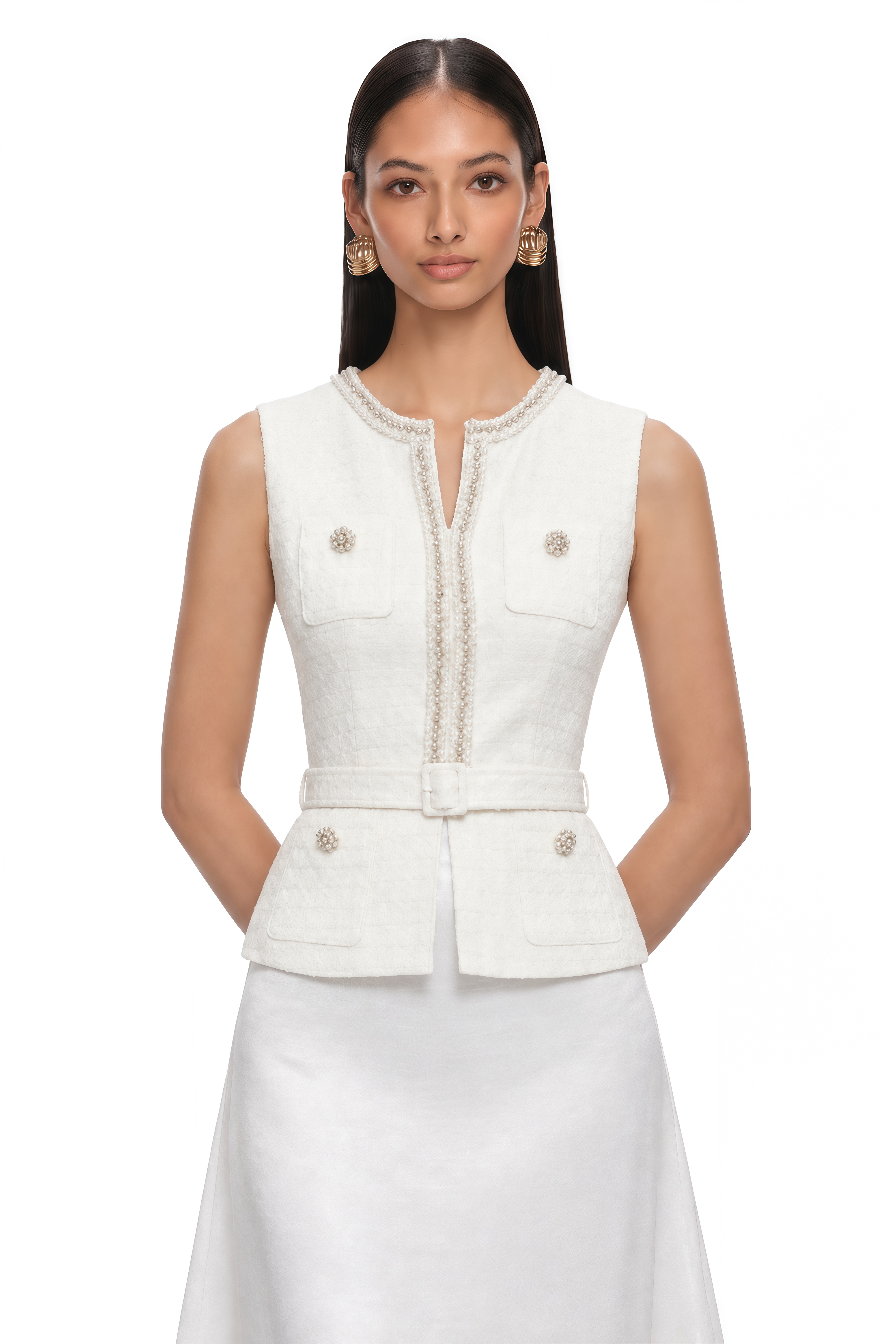 Madison White Tweed Top & Maxi Skirt Set