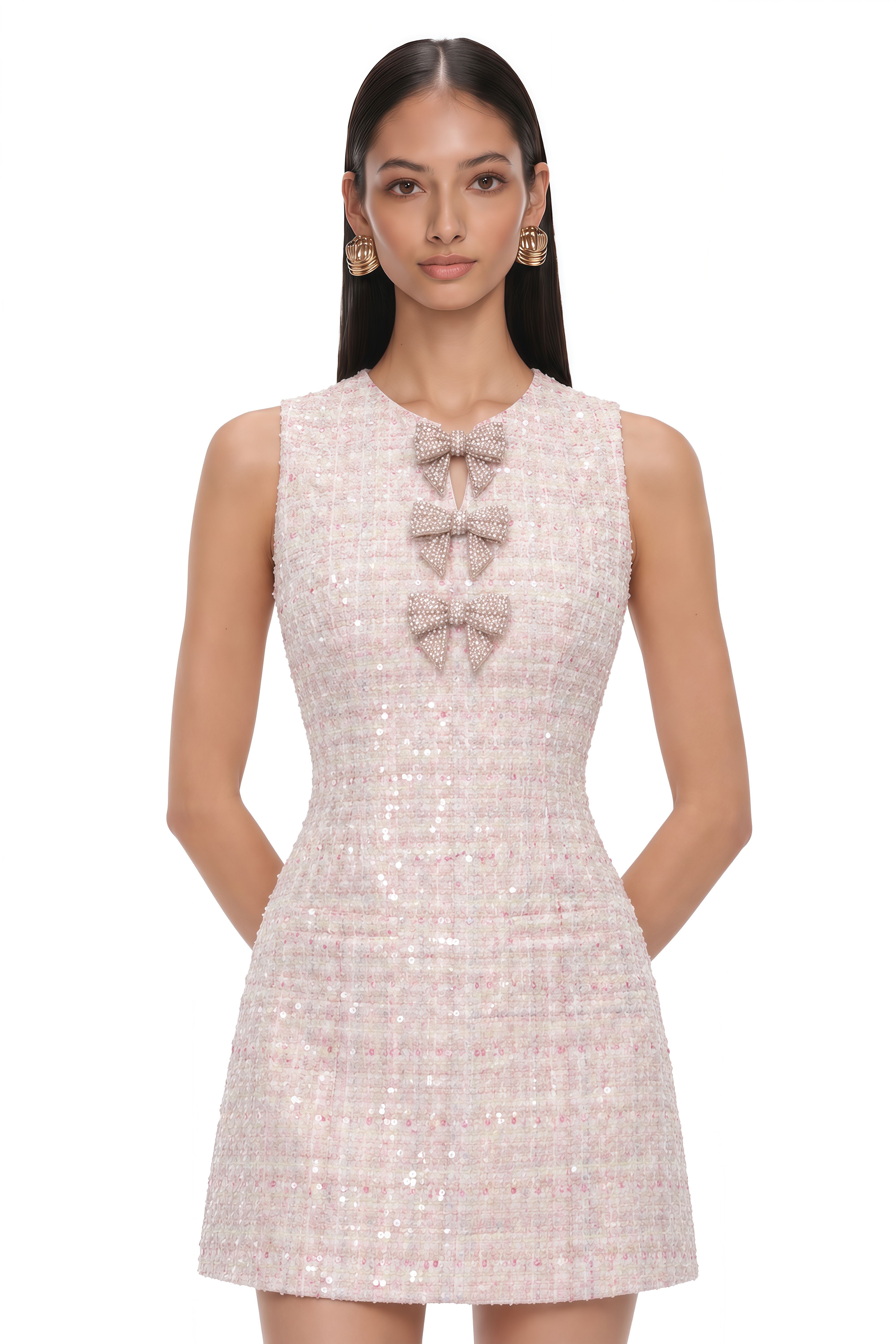 Eleanor Pink Sleeveless Mini Dress with Bow Buttons