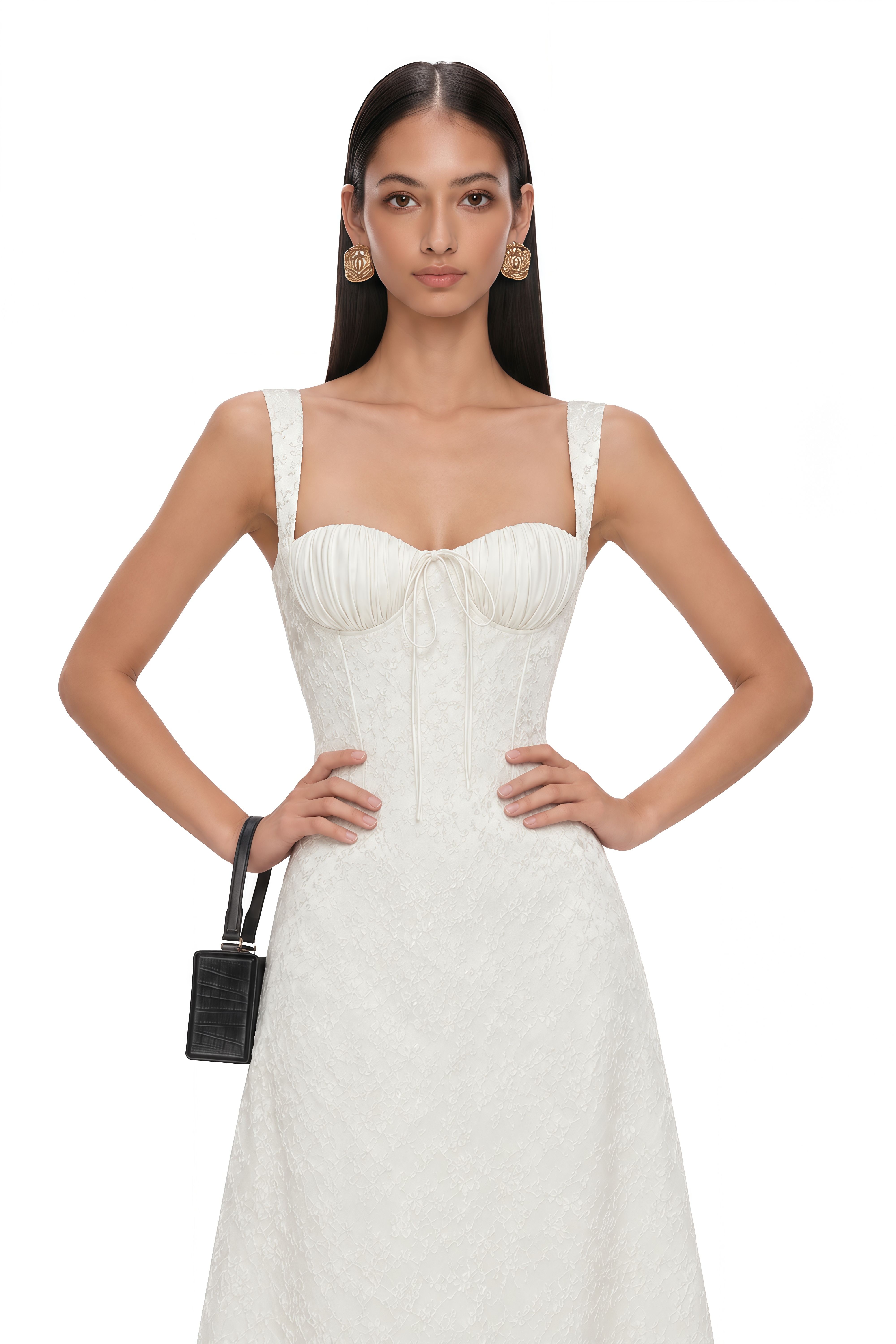 Greta Ivory Sweetheart Embroidered Midi Dress