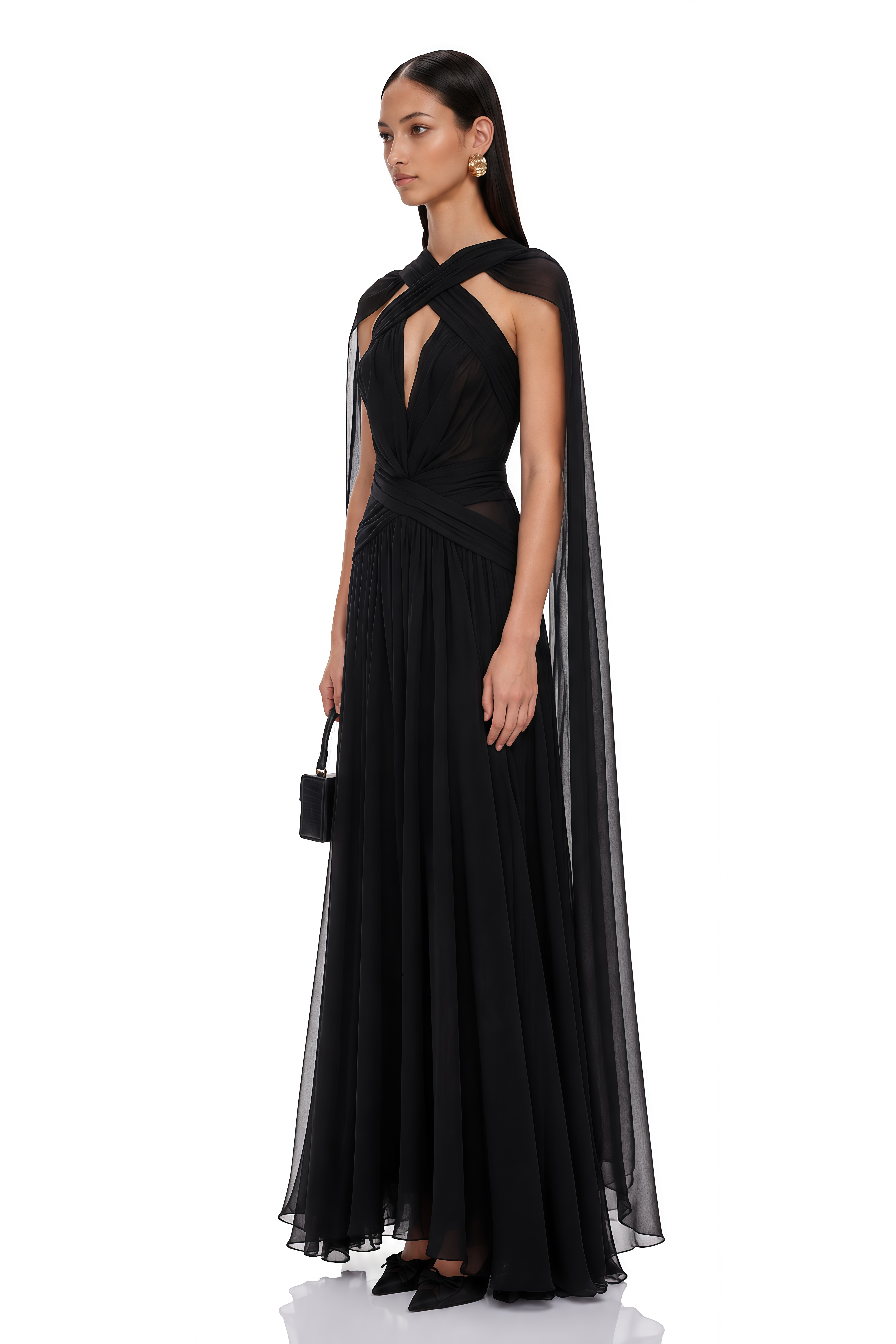 Jorge Black Open Back Ribbon Maxi Dress