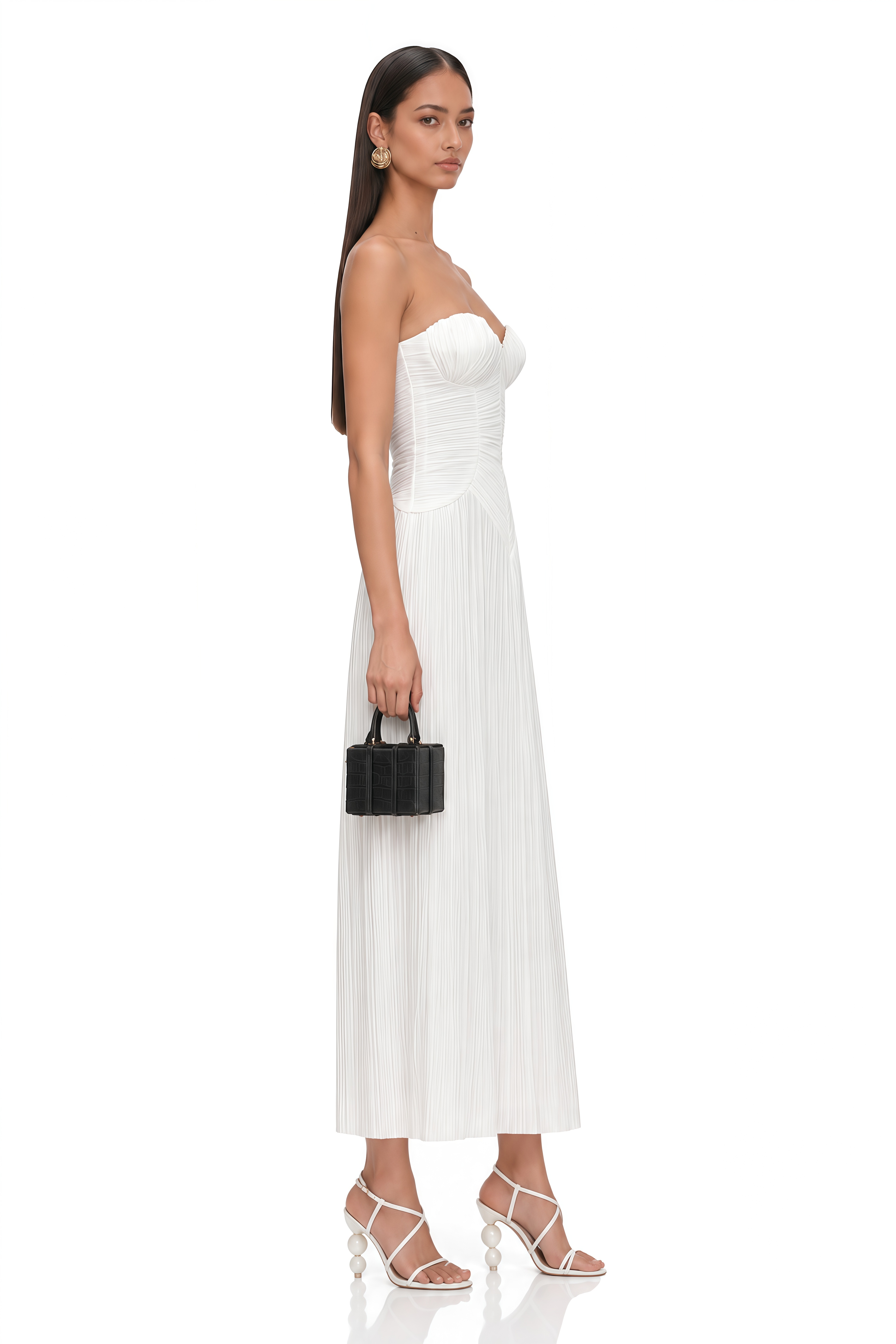 Ilinca White Off-Shoulder Ruched Maxi Dress
