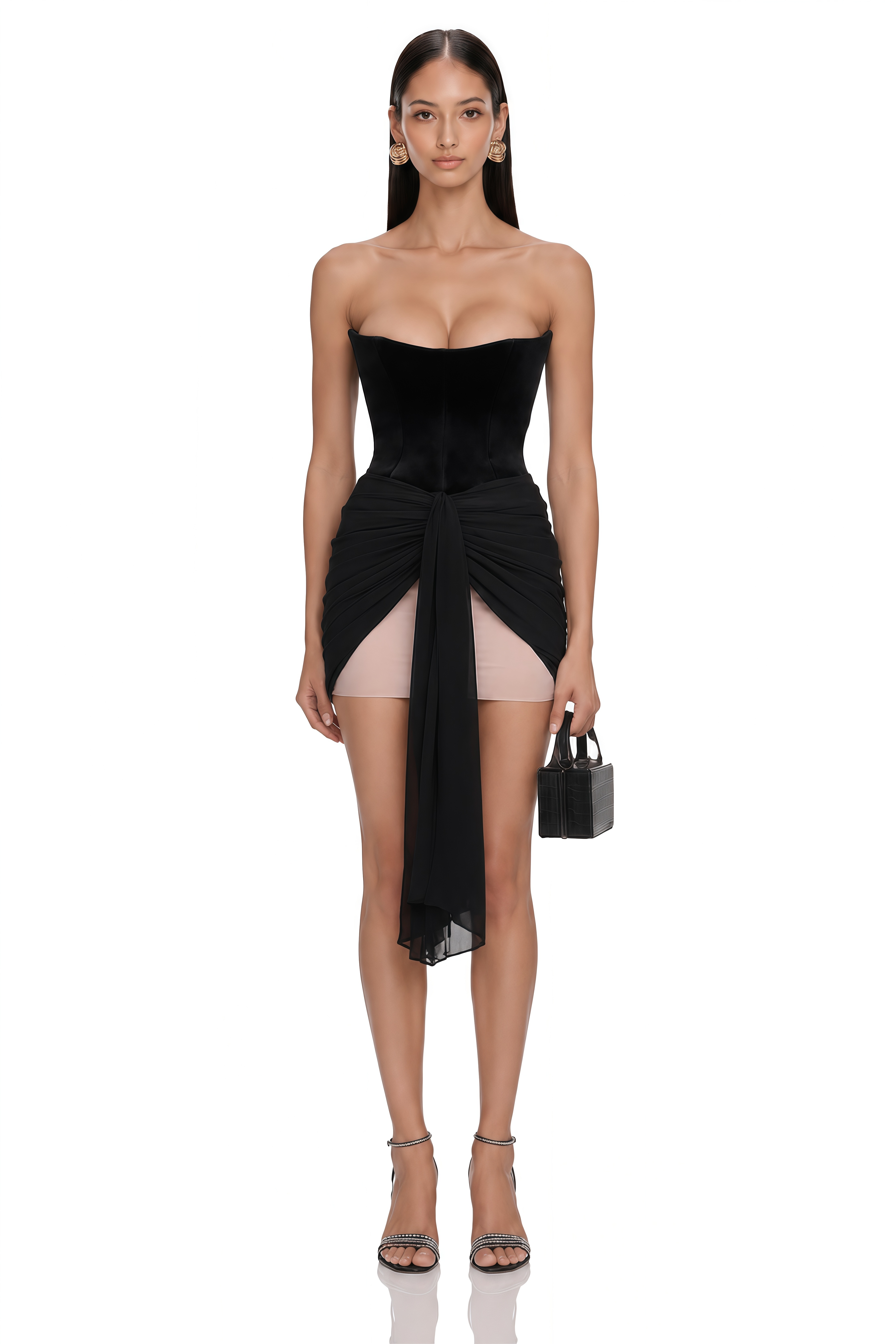 Zendaya Black Off Shoulder Color Block Mini Dress