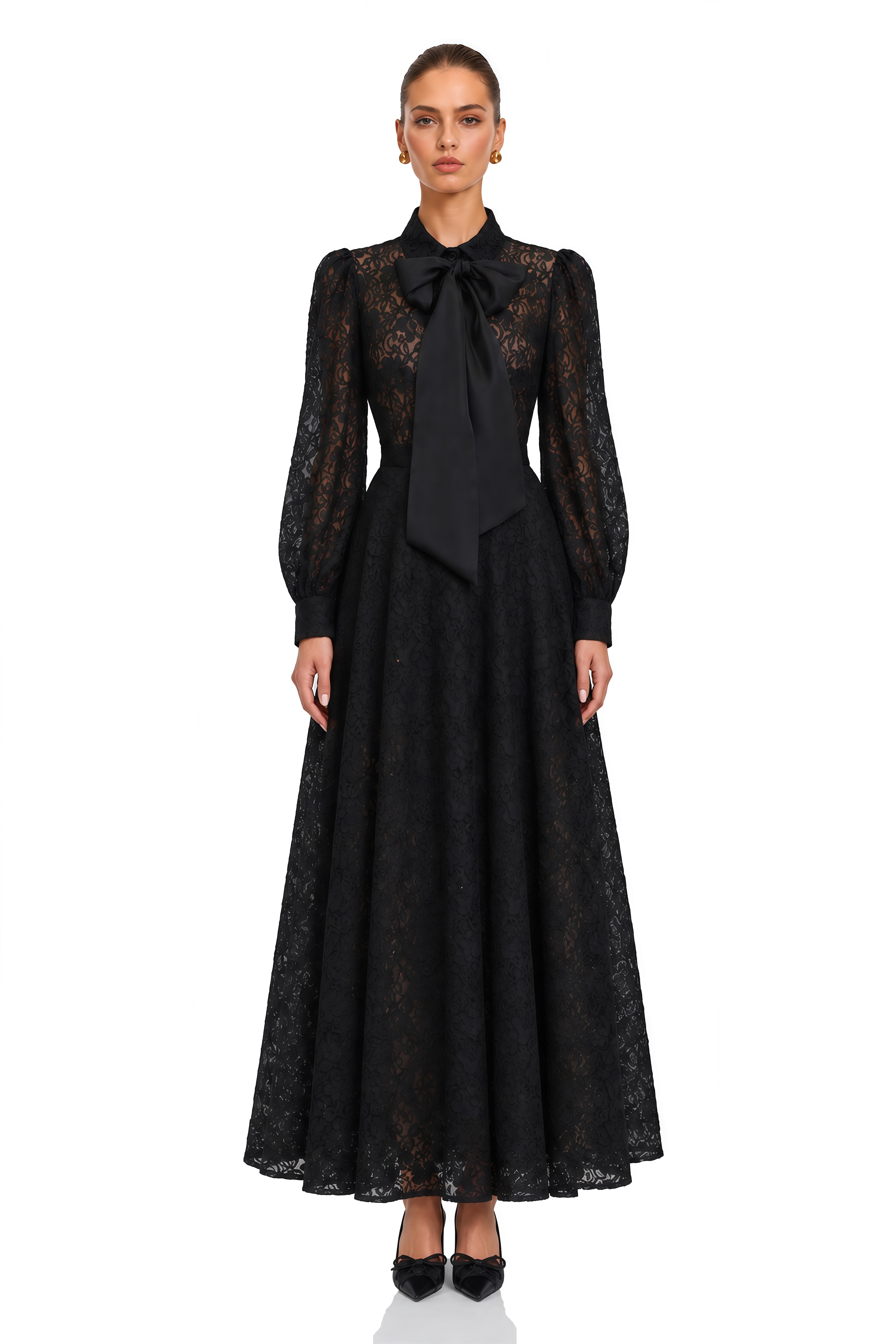 Gilberte Black Belted Shirt & Wide Leg Pants Set