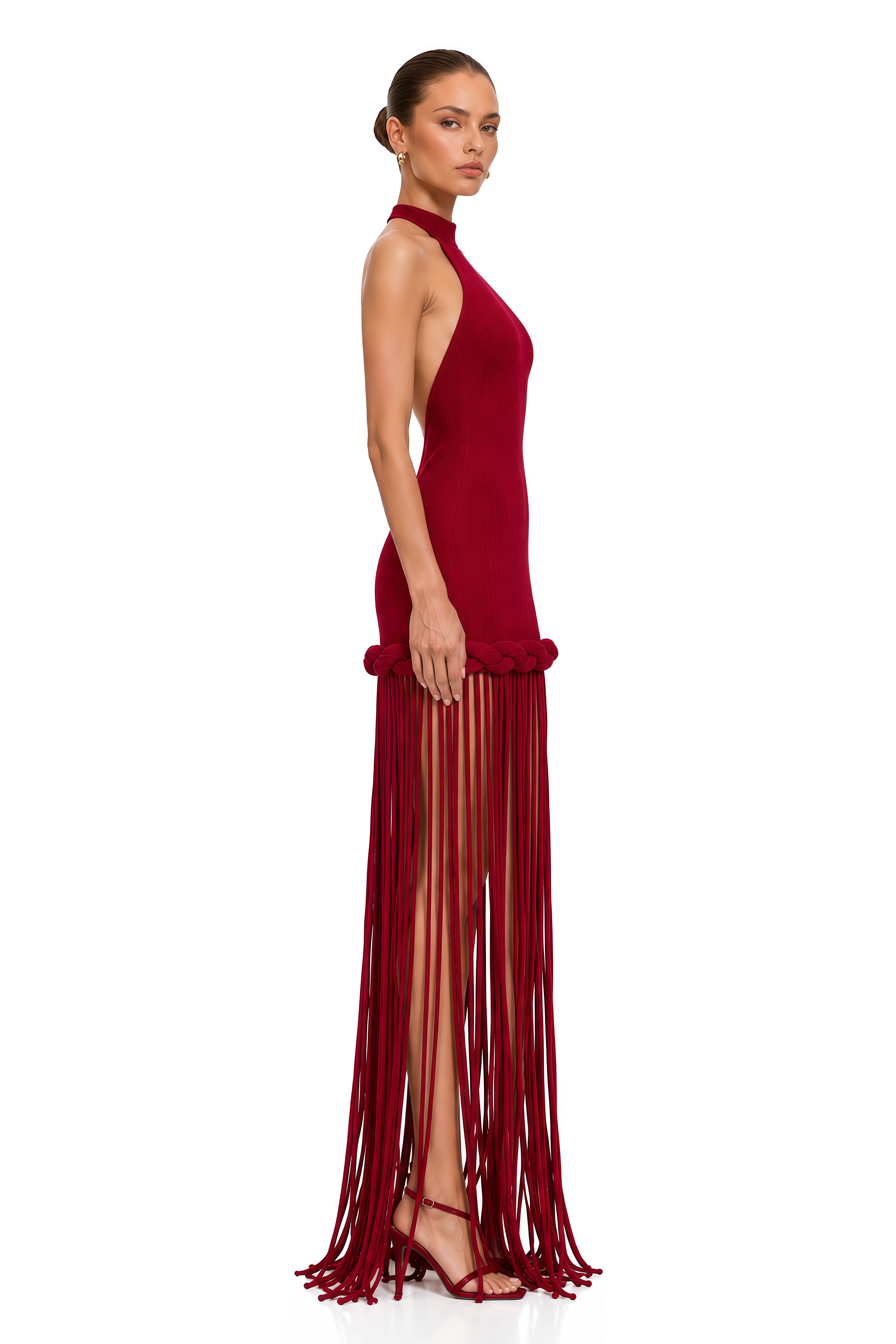 Aida Red Halterneck Velvet Maxi Dress