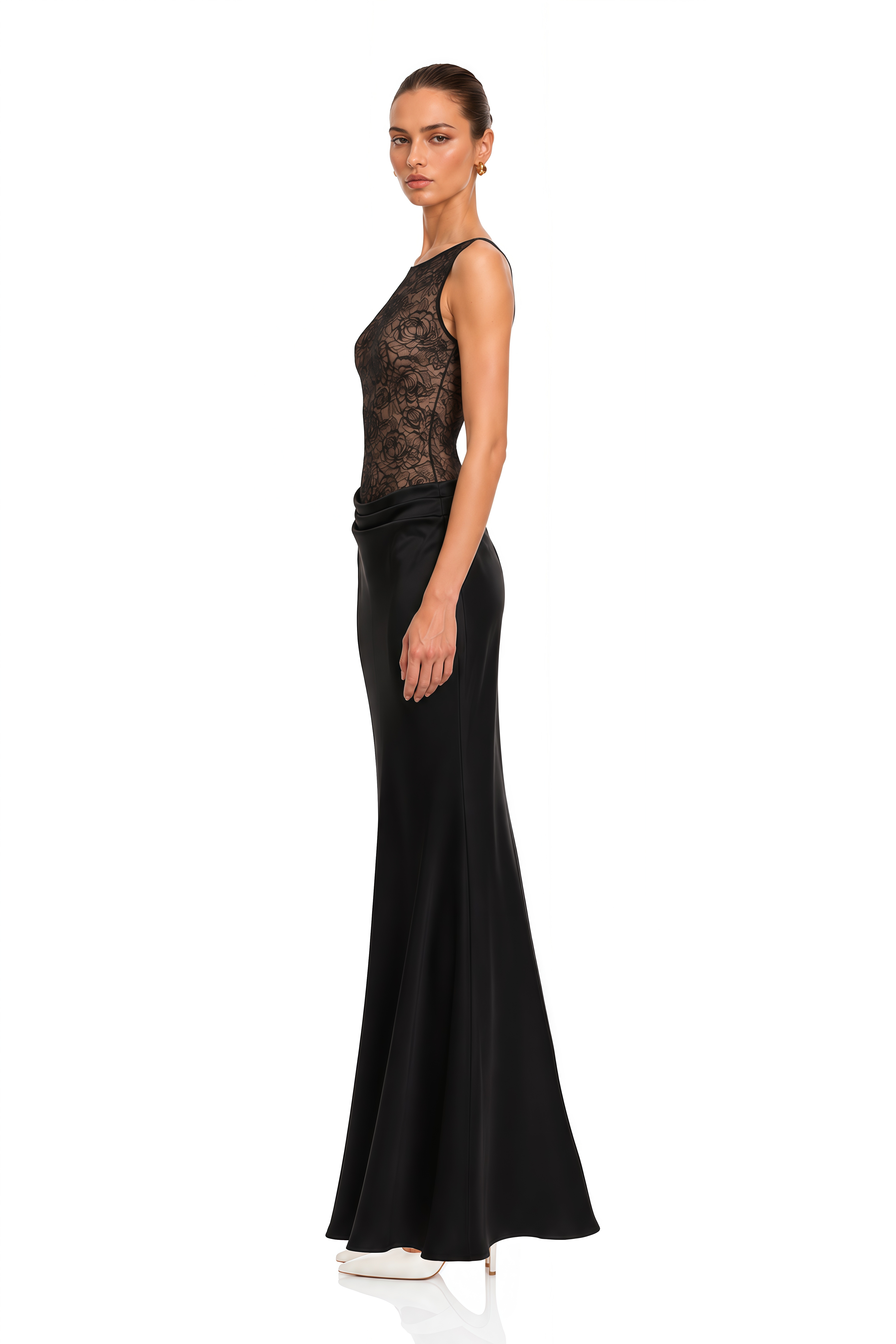 Clementine Black Floral Lace Corset Maxi Dress