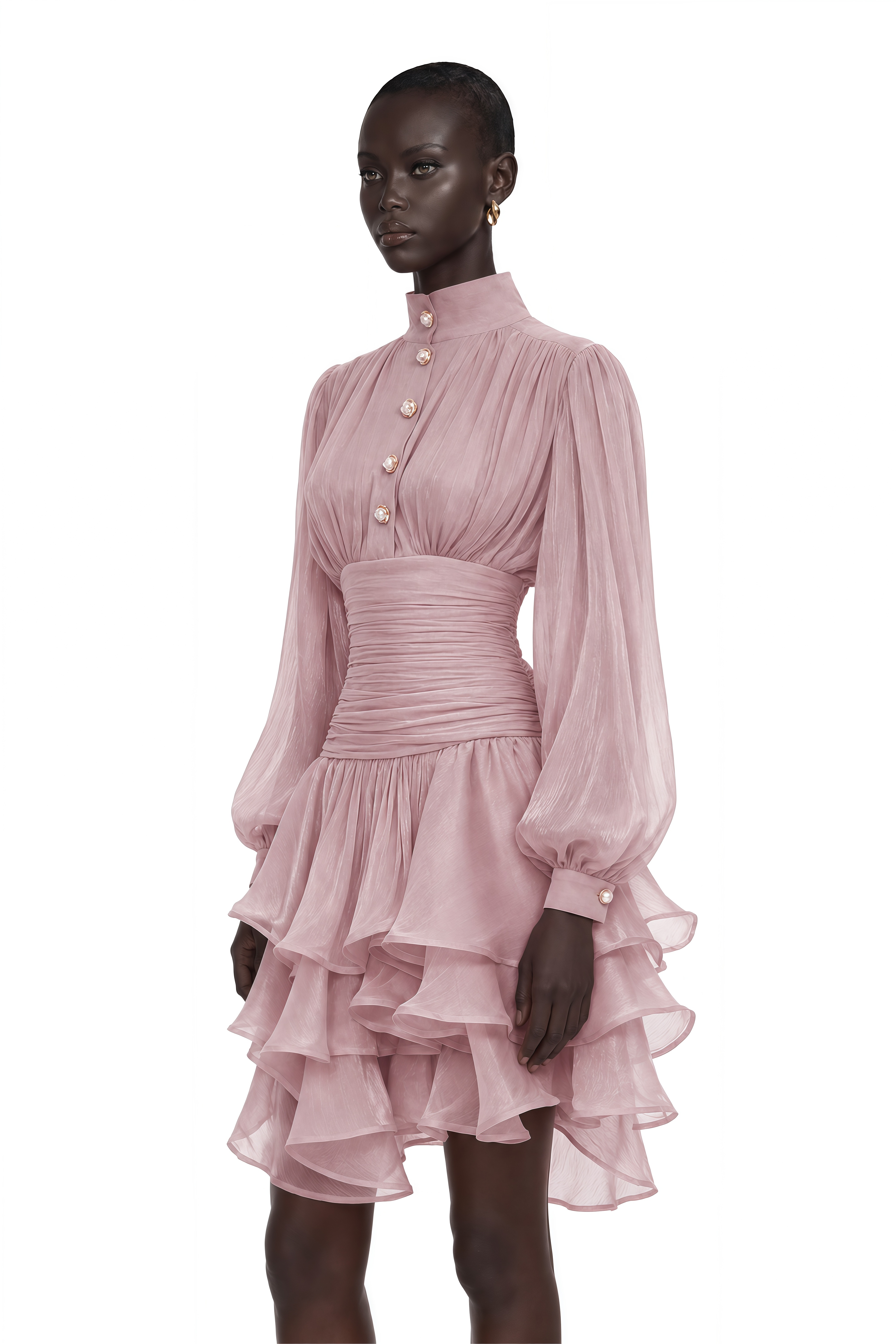 Emersyn Pink High-Neck Ruffled Detail Mini Dress
