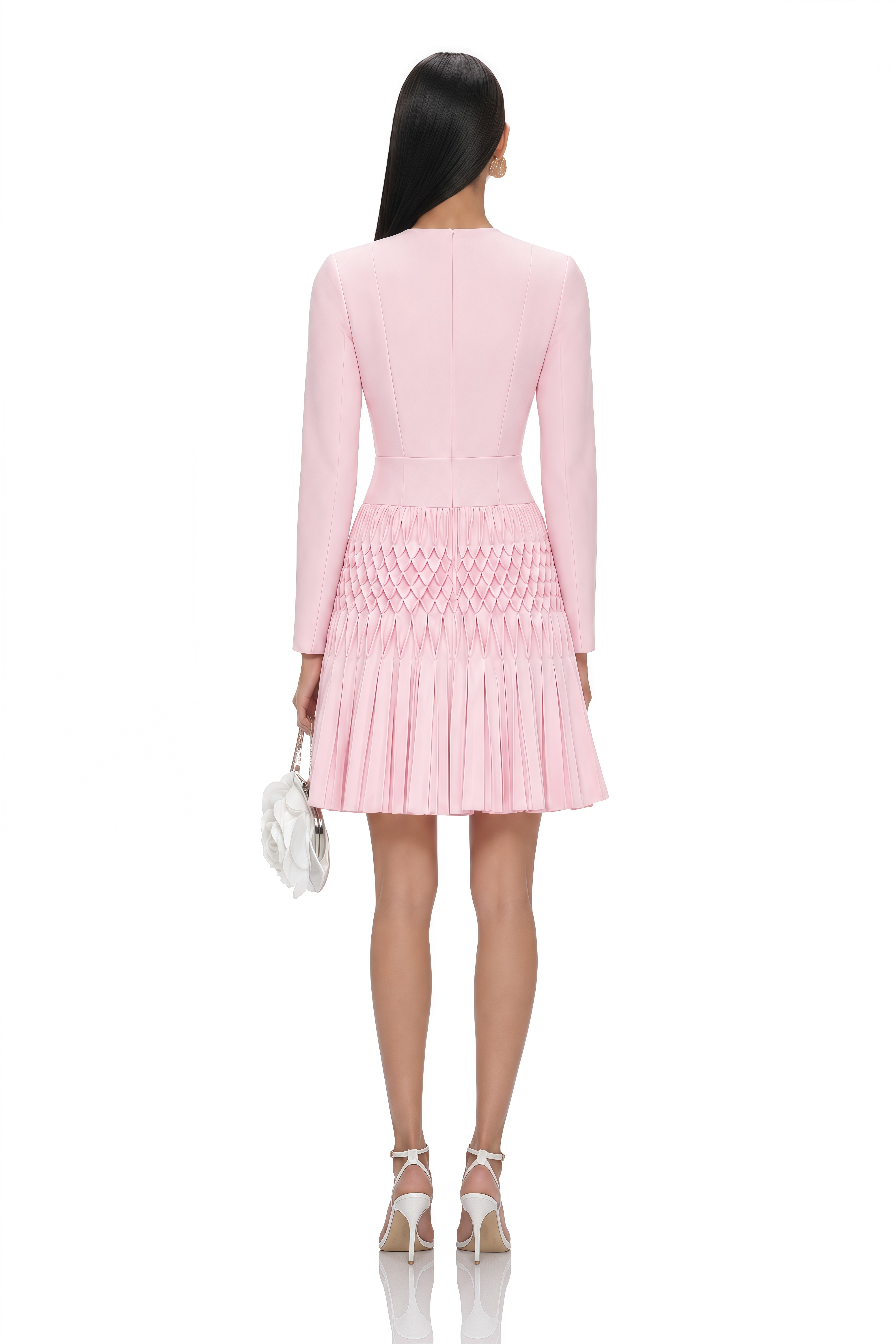 Soraya Pink Floral Applique Pleated Mini Dress