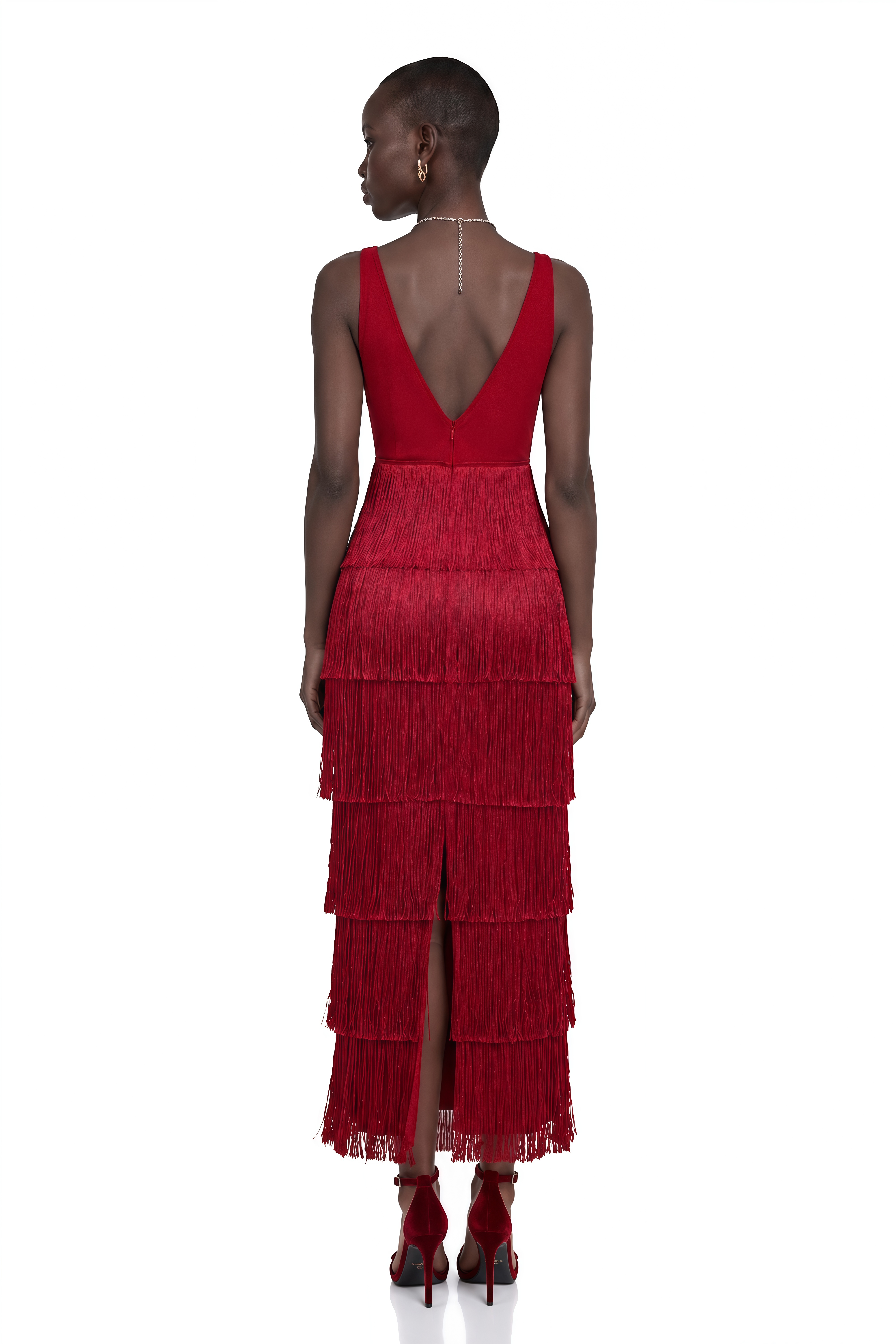 Isoldeia Red Sleeveless Lace Maxi Dress