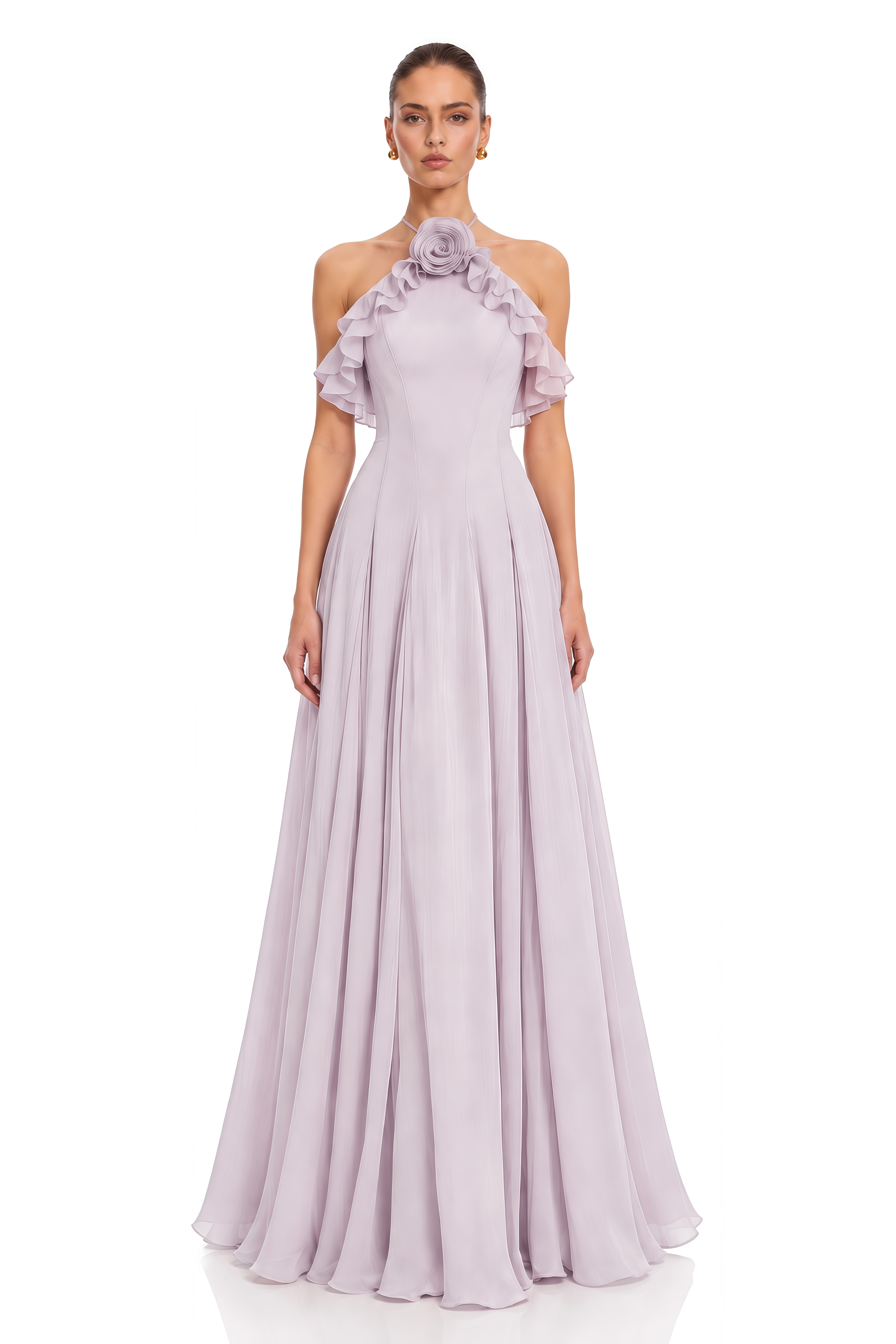 Bianka Purple Pleated Maxi Dress with 3D Florals
