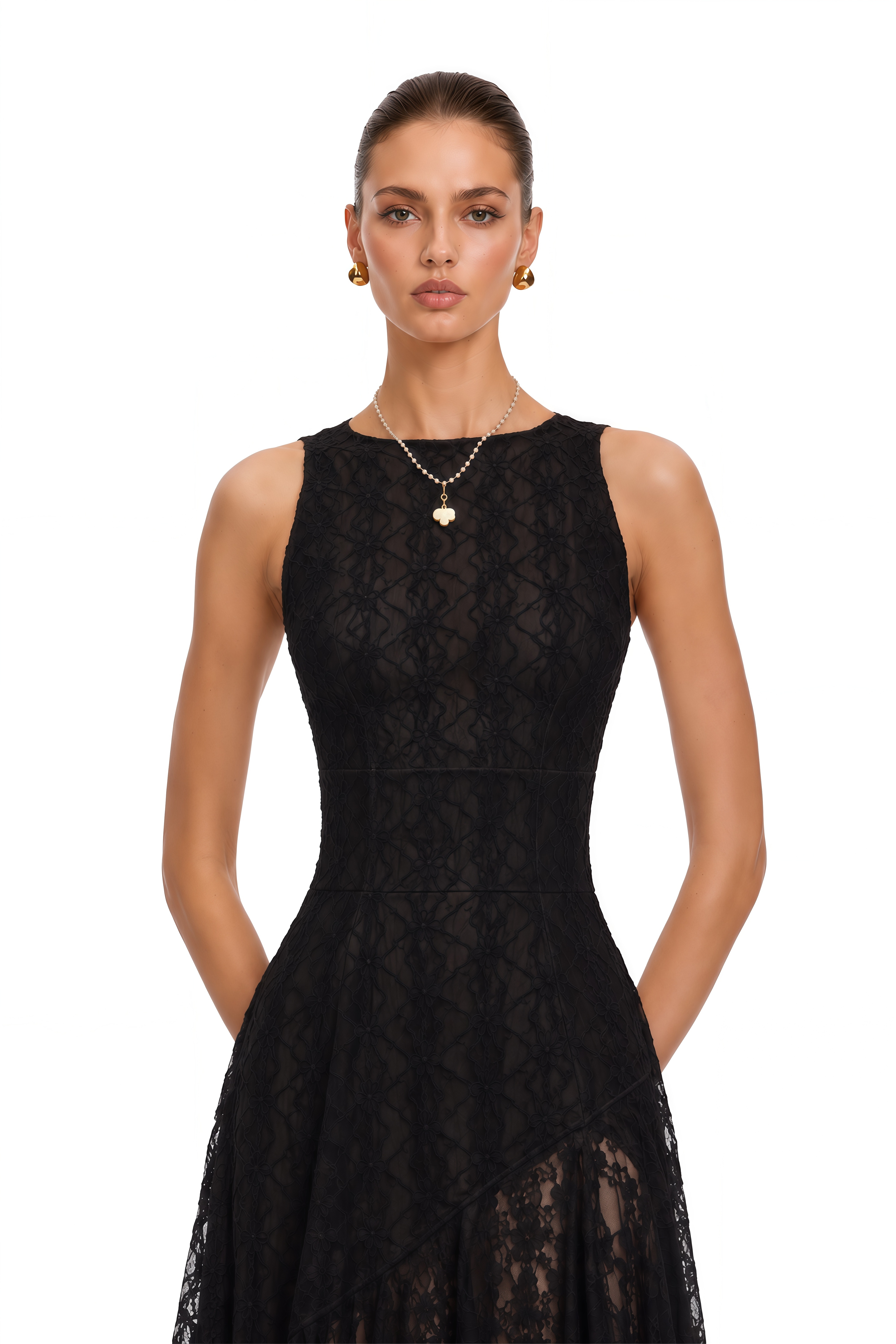 Jonah Black Lace Panel Ruffled Midi Dress