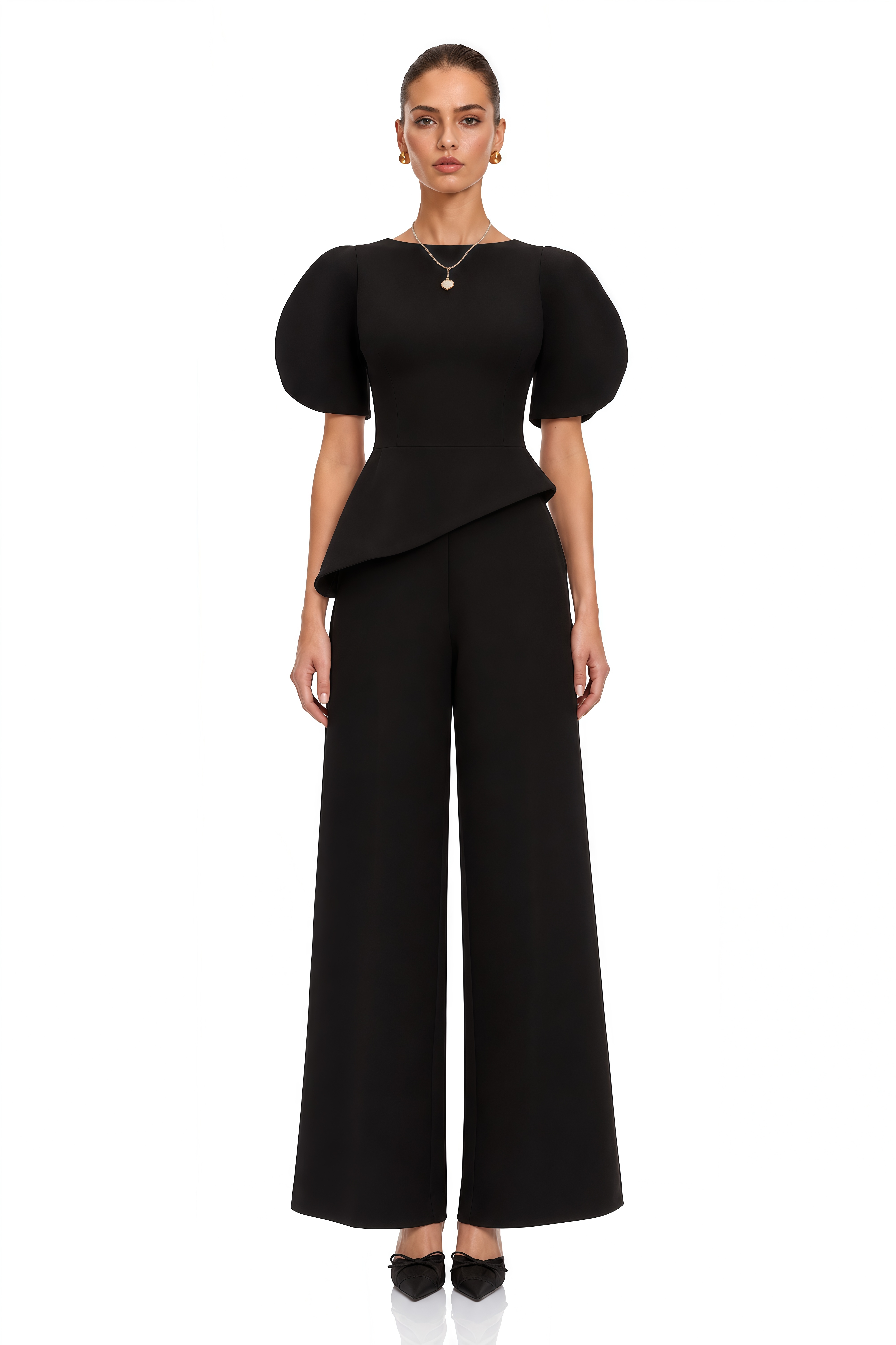 Uliana Black Puff Sleeve Top & Trousers Set