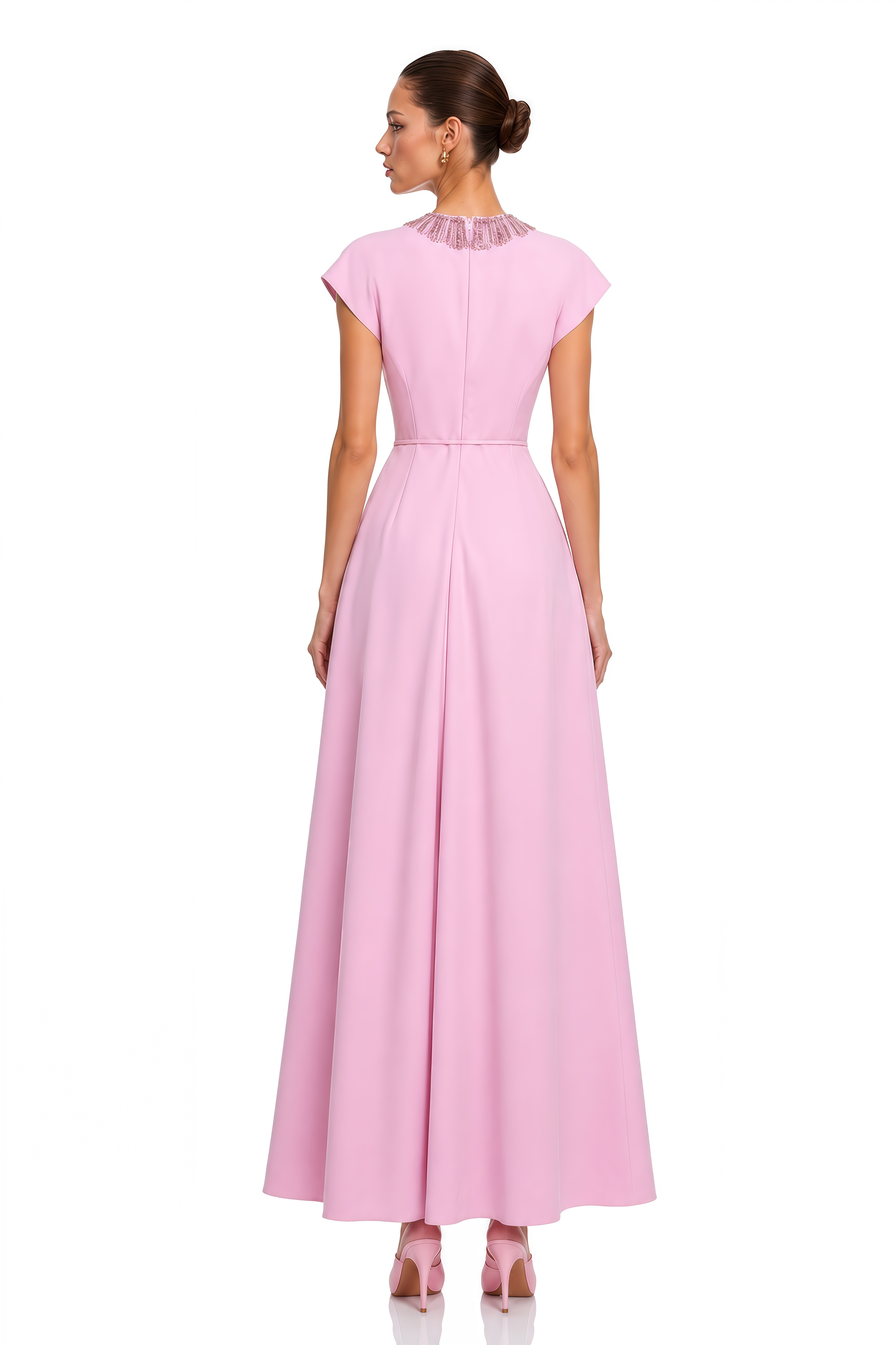 Zoraya Pink Crystal Embellished Maxi Dress