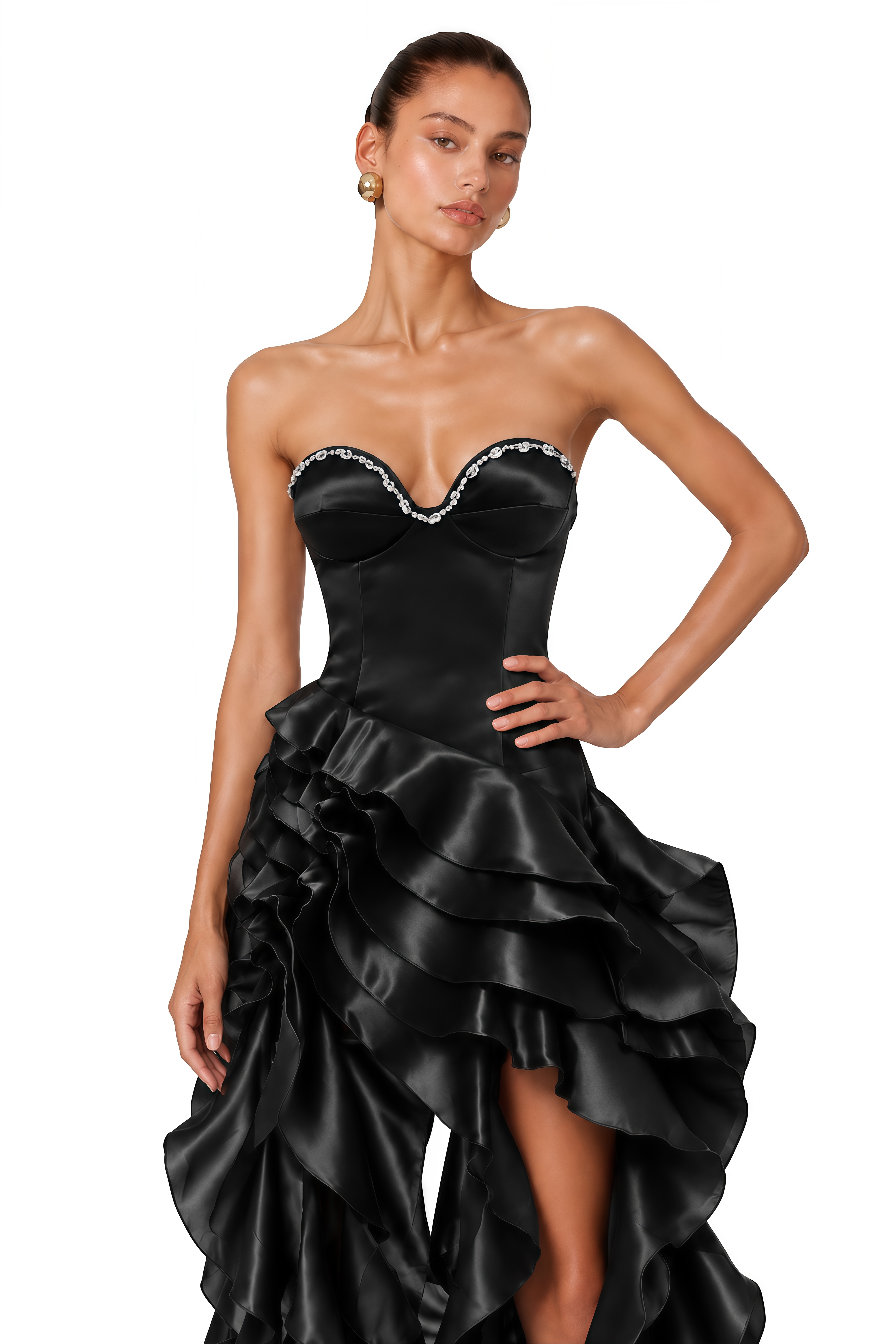 Lunetta Black Strapless Ruffled Maxi Dress