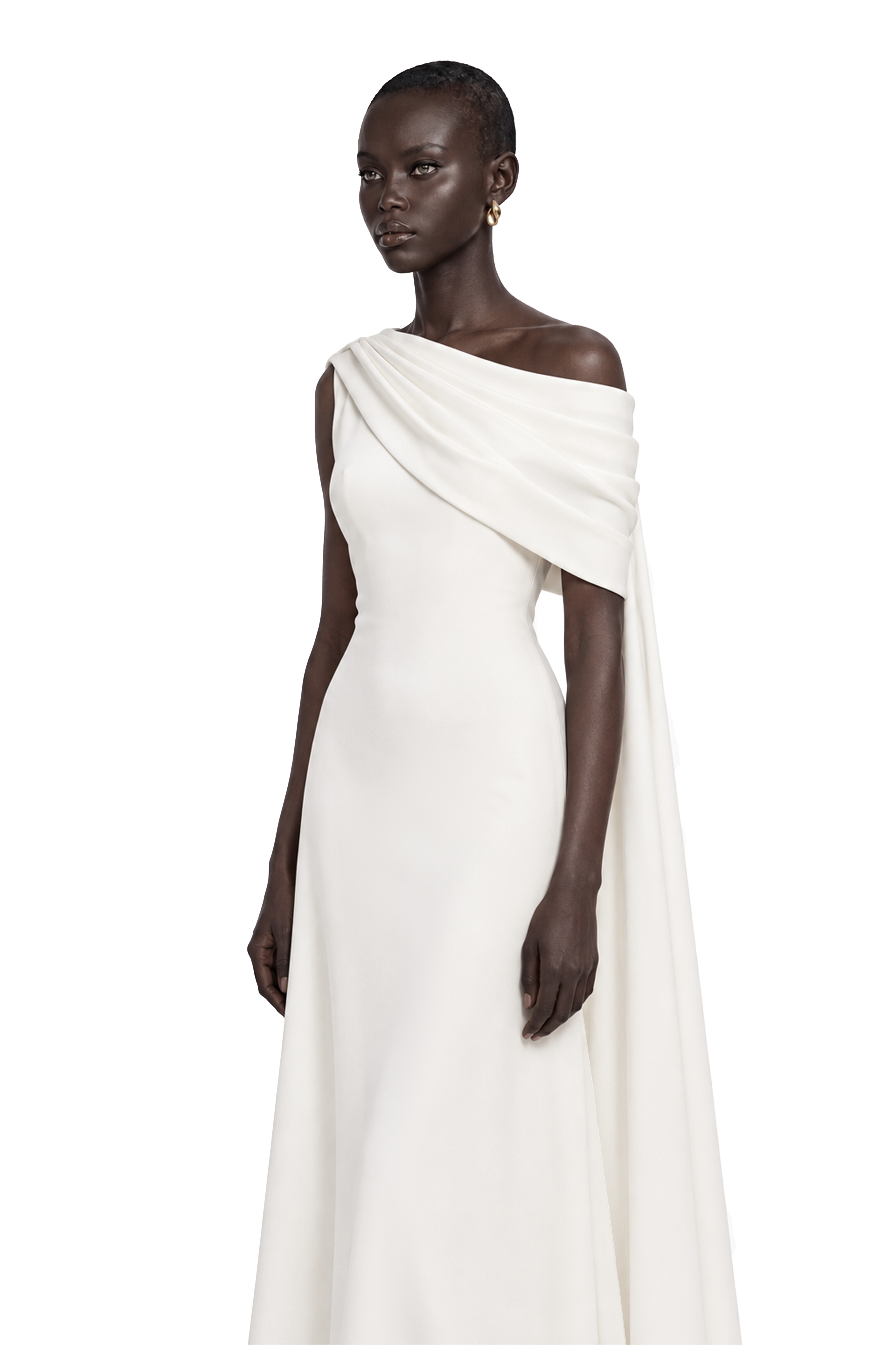 Annabelle White Cape-Design Ribbon Maxi Dress (Without Gloves)