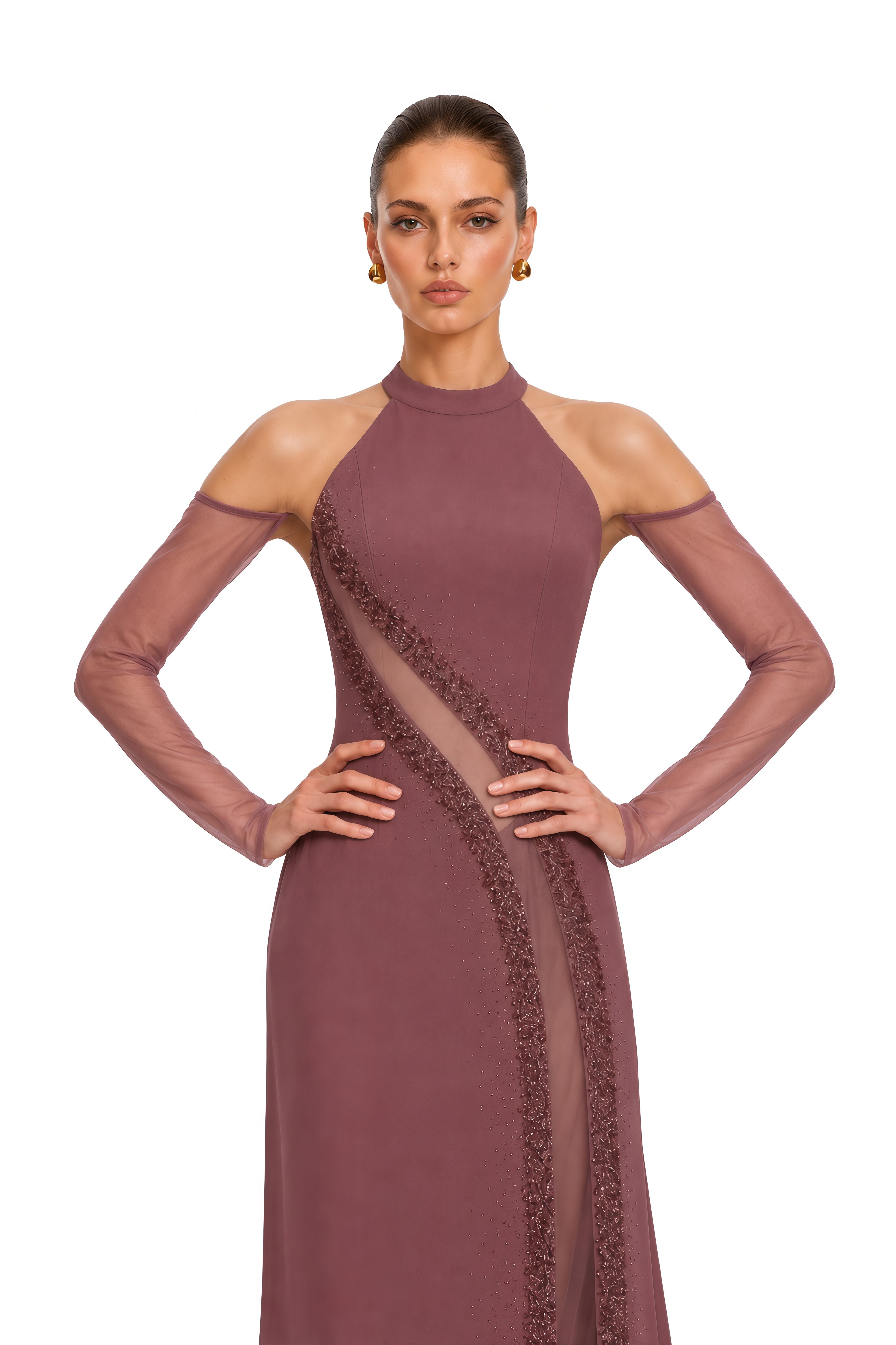 Marenka Dusty Rose Beaded Maxi Dress