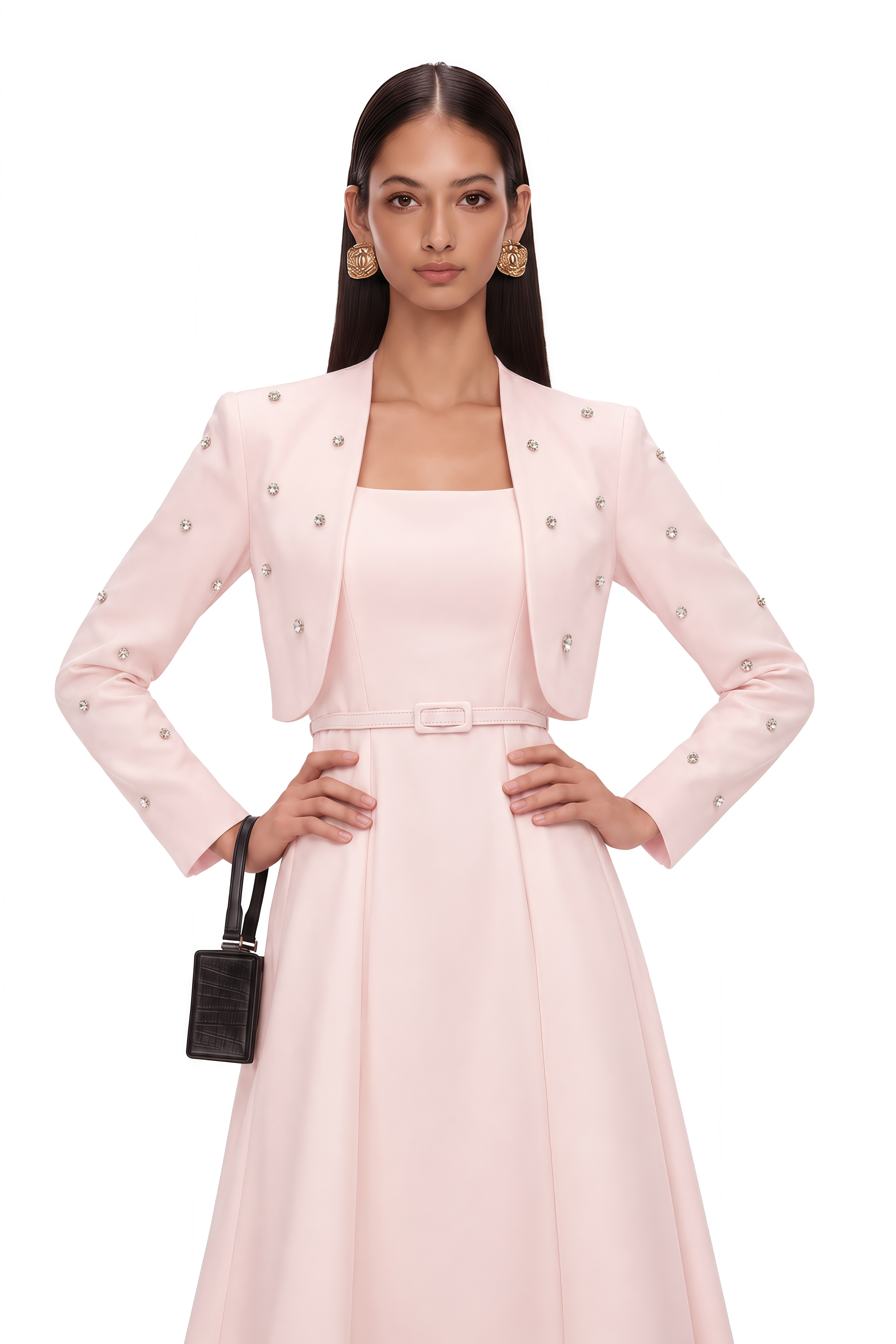 Valéria Pink Crystal Embellished Jacket & Dress Set