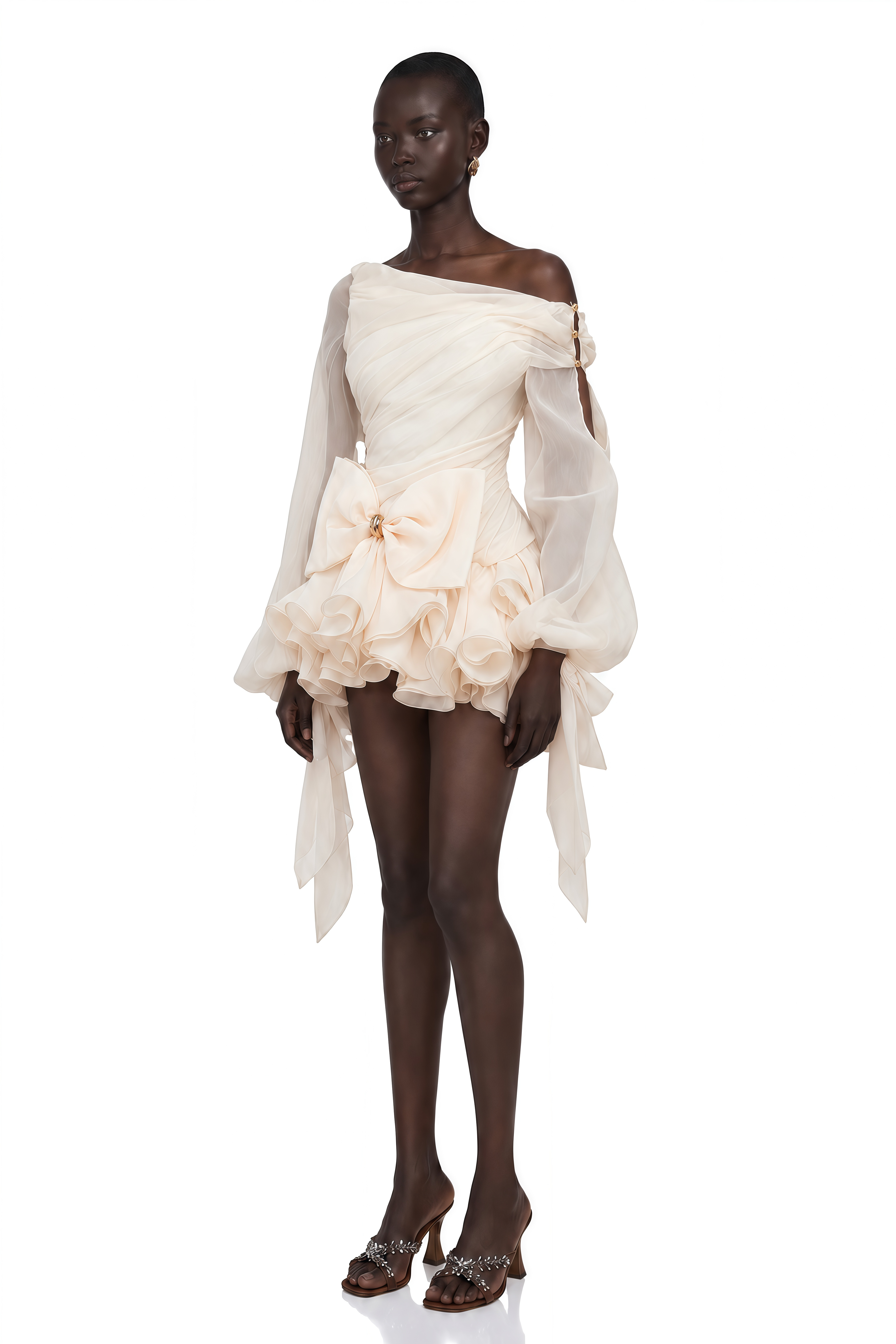 Irina White Bowknot Bubble Mini Dress