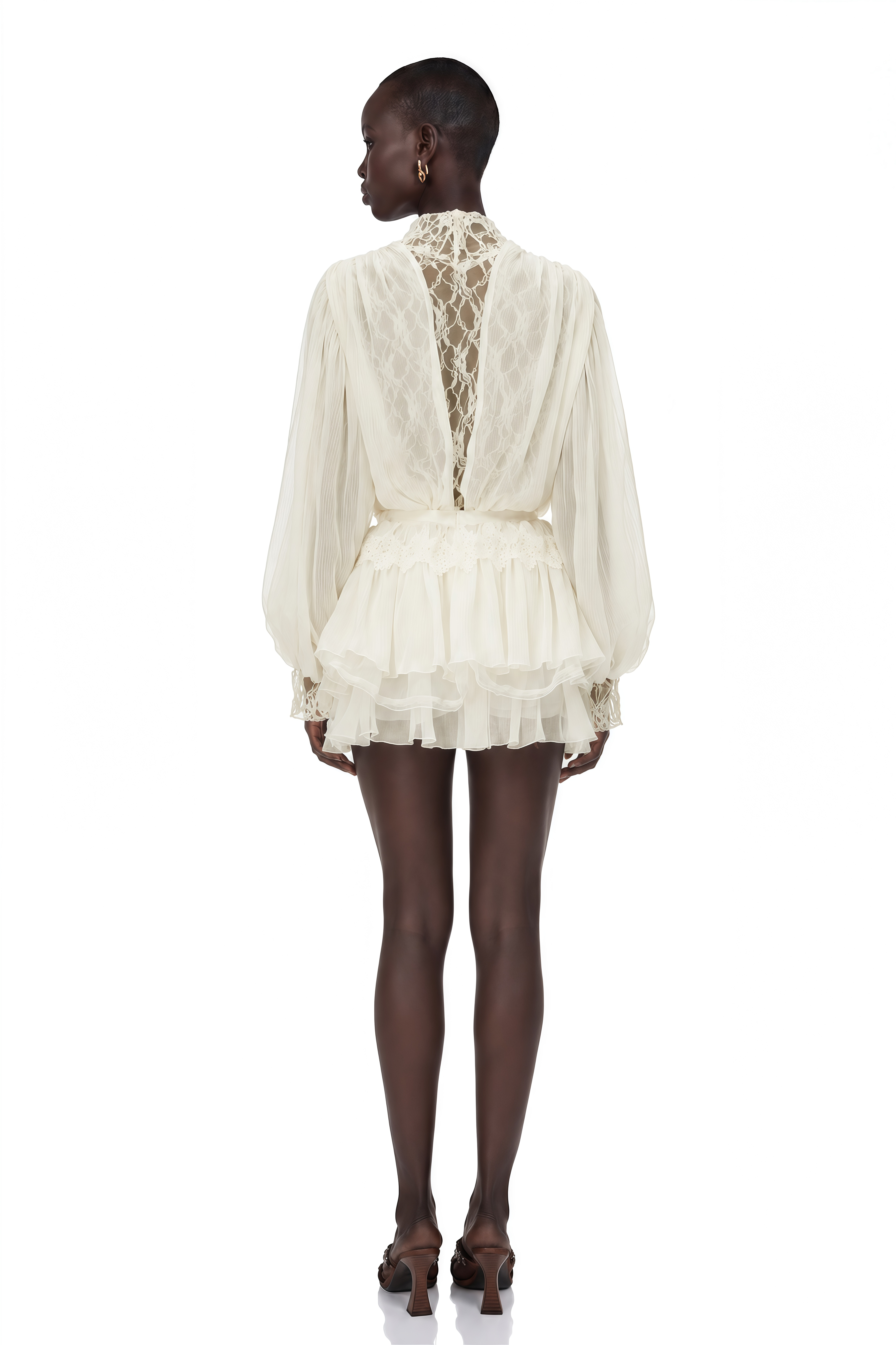 Sophie White Lace Trim Blouse & Tiered Skirt Set