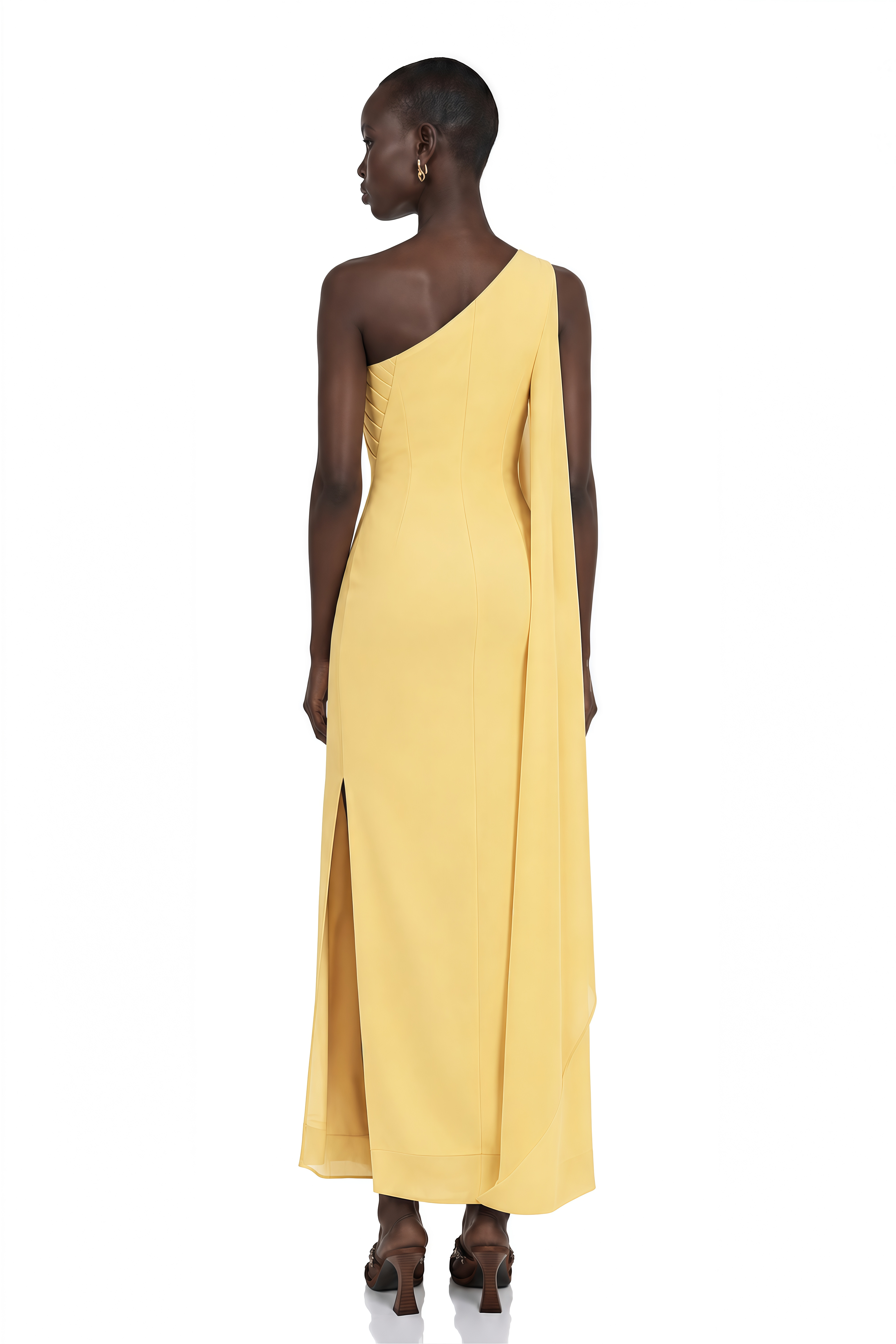 Garance Yellow Draped Asymmetrical Maxi Dress