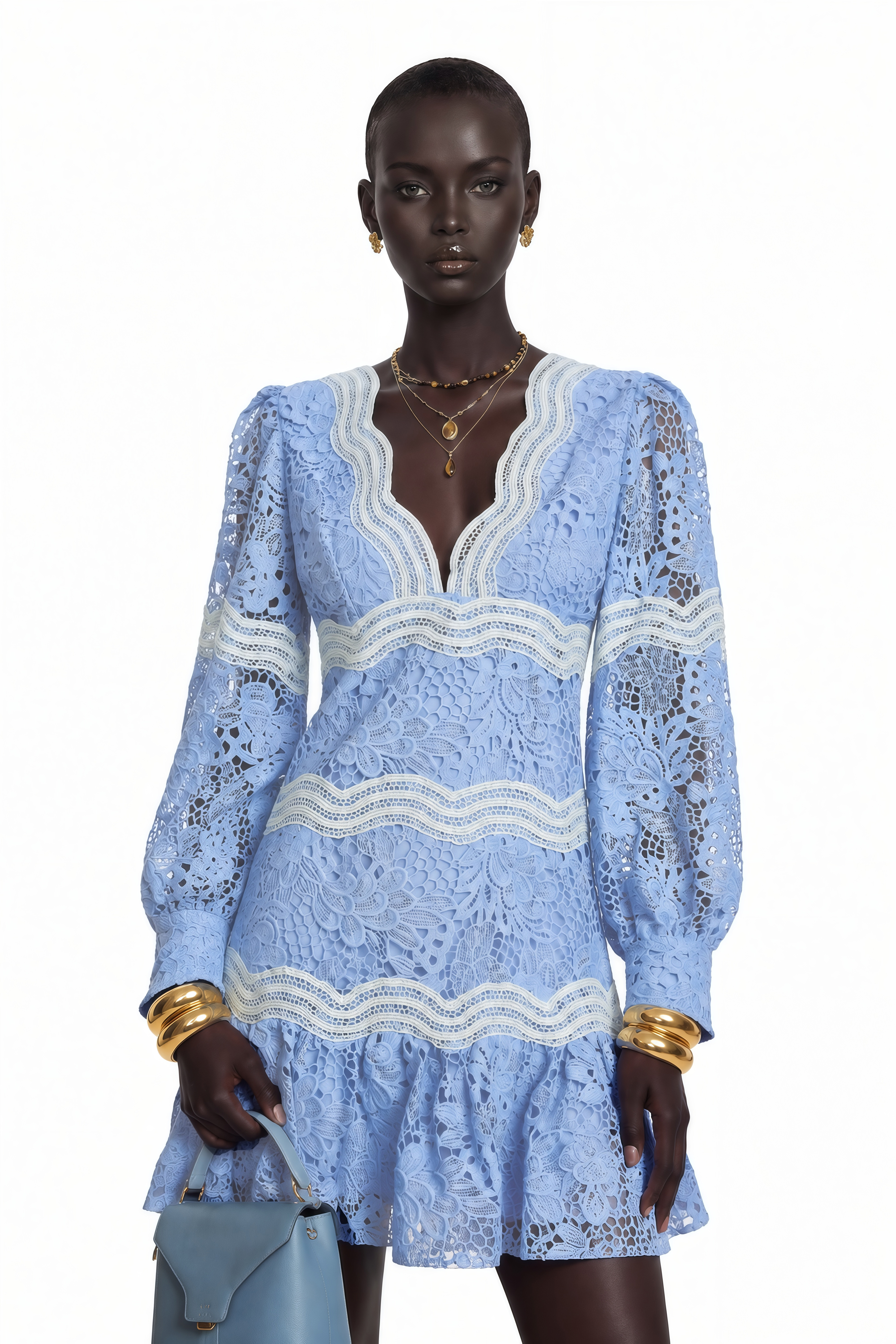 Gaëlle V-Neck Floral Embroidered Mini Dress