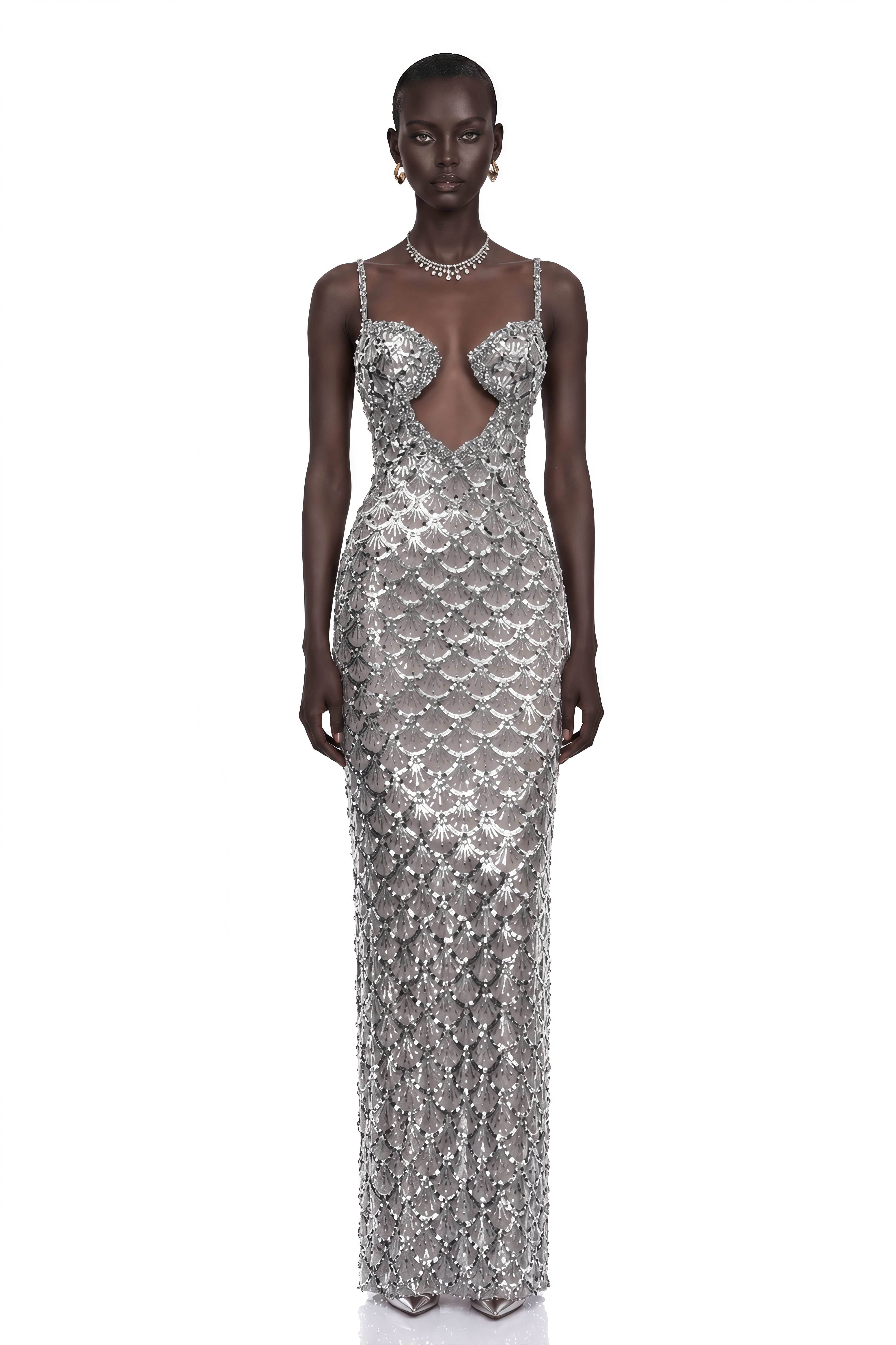 Tehila Silver Embellished Mermaid Maxi Dress