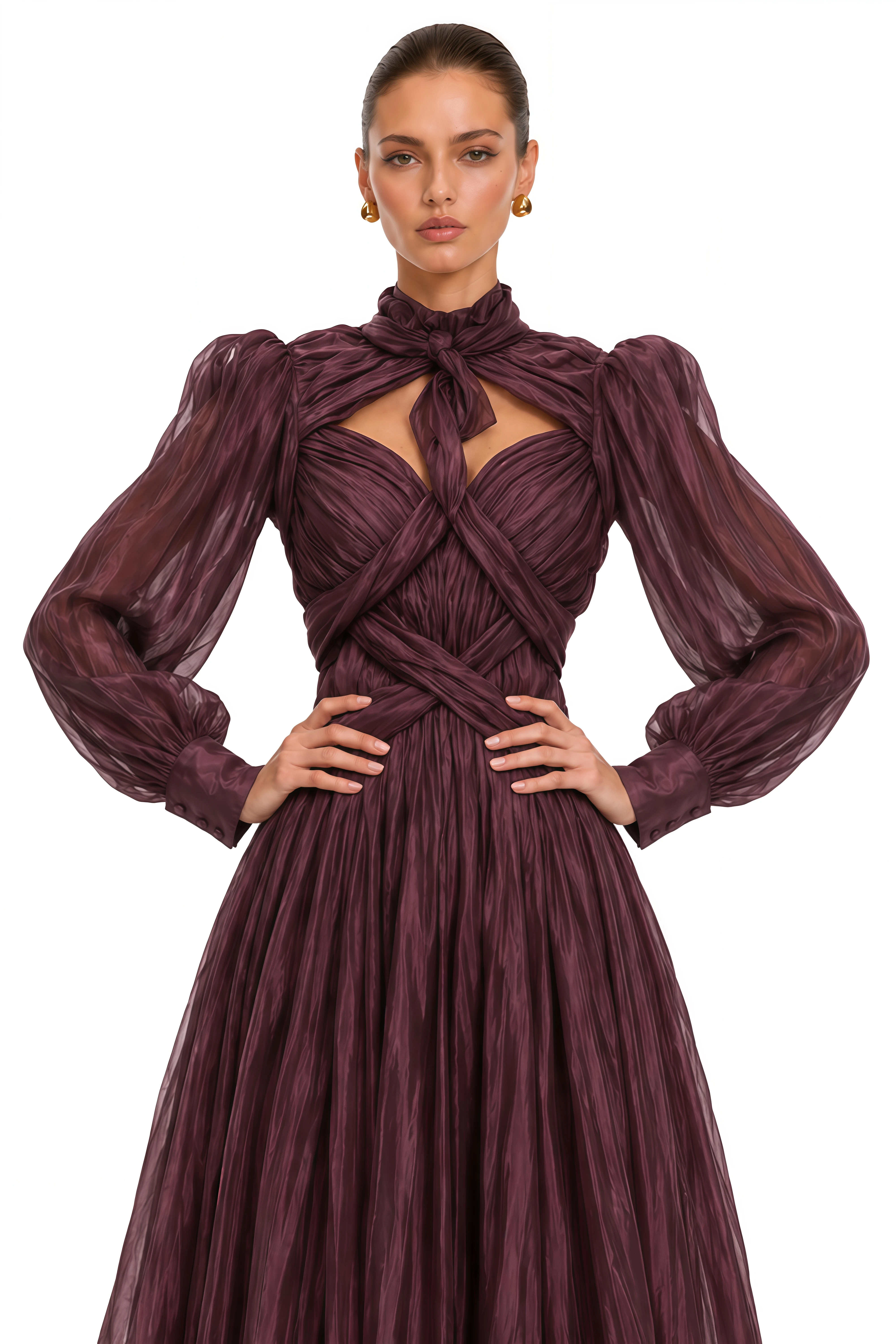 Sage Brown Crossed Design Maxi Dress