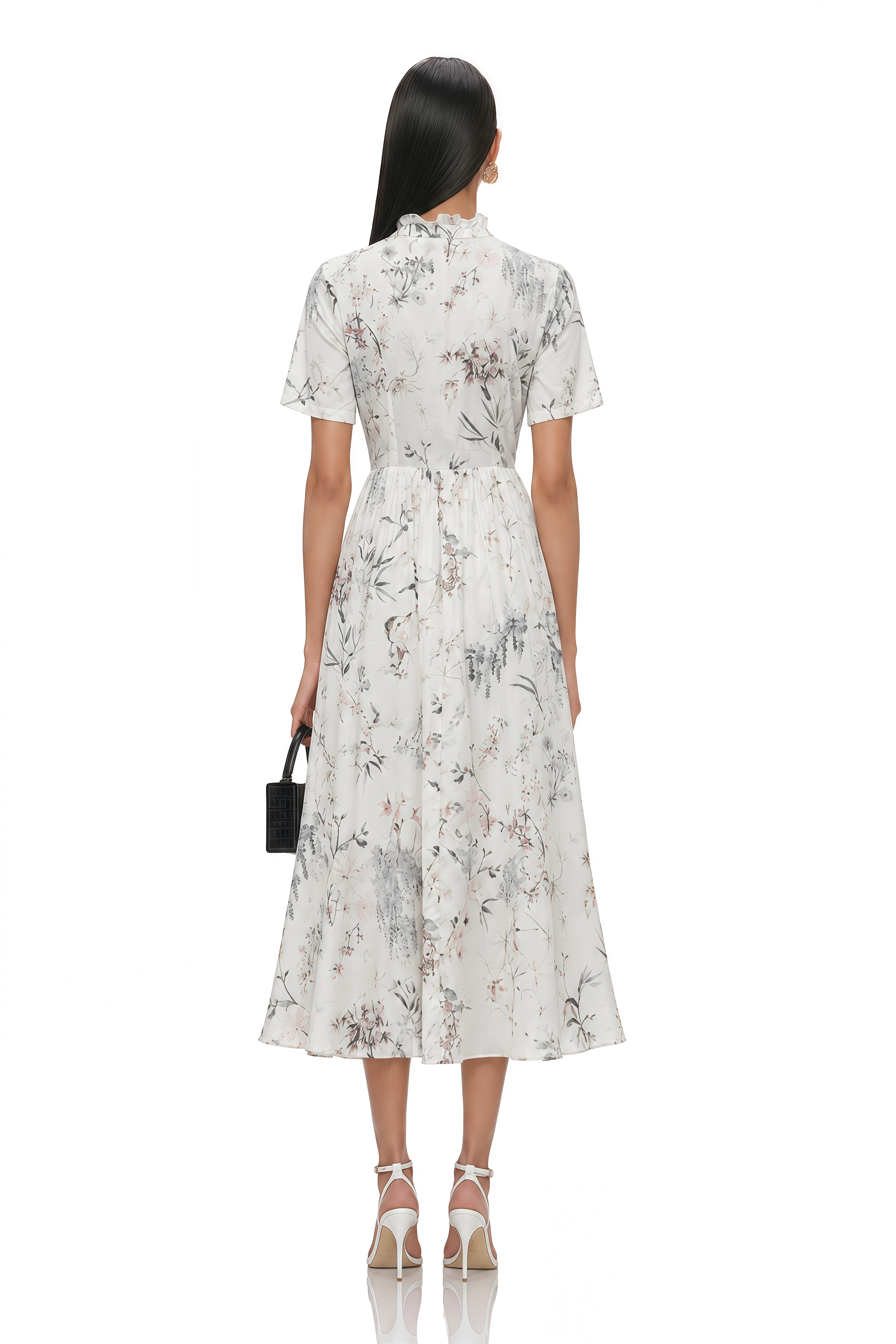 Héloïse White Floral Print Summer Midi Dress