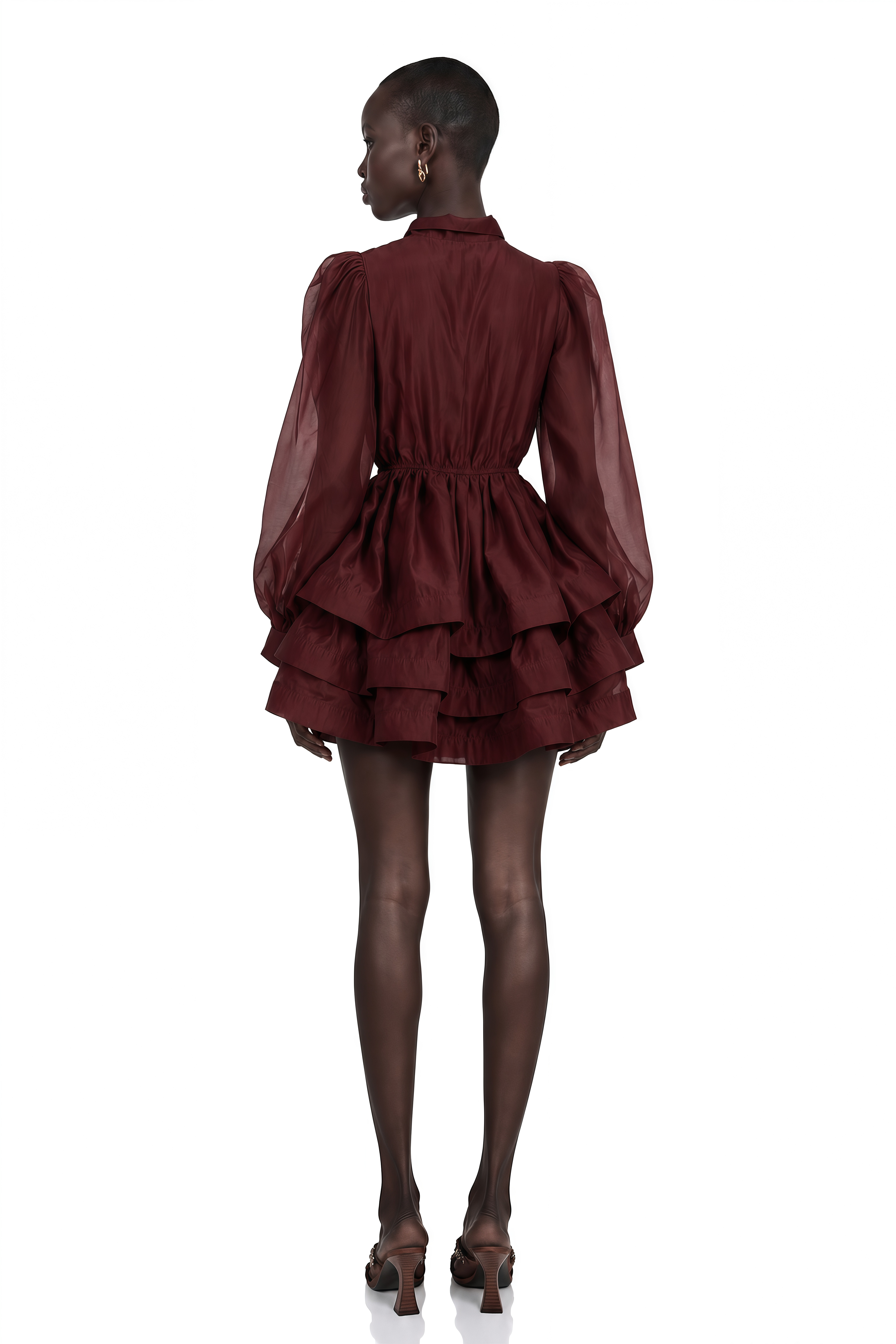 Élodie Tiered Flared Mini Dress in Red