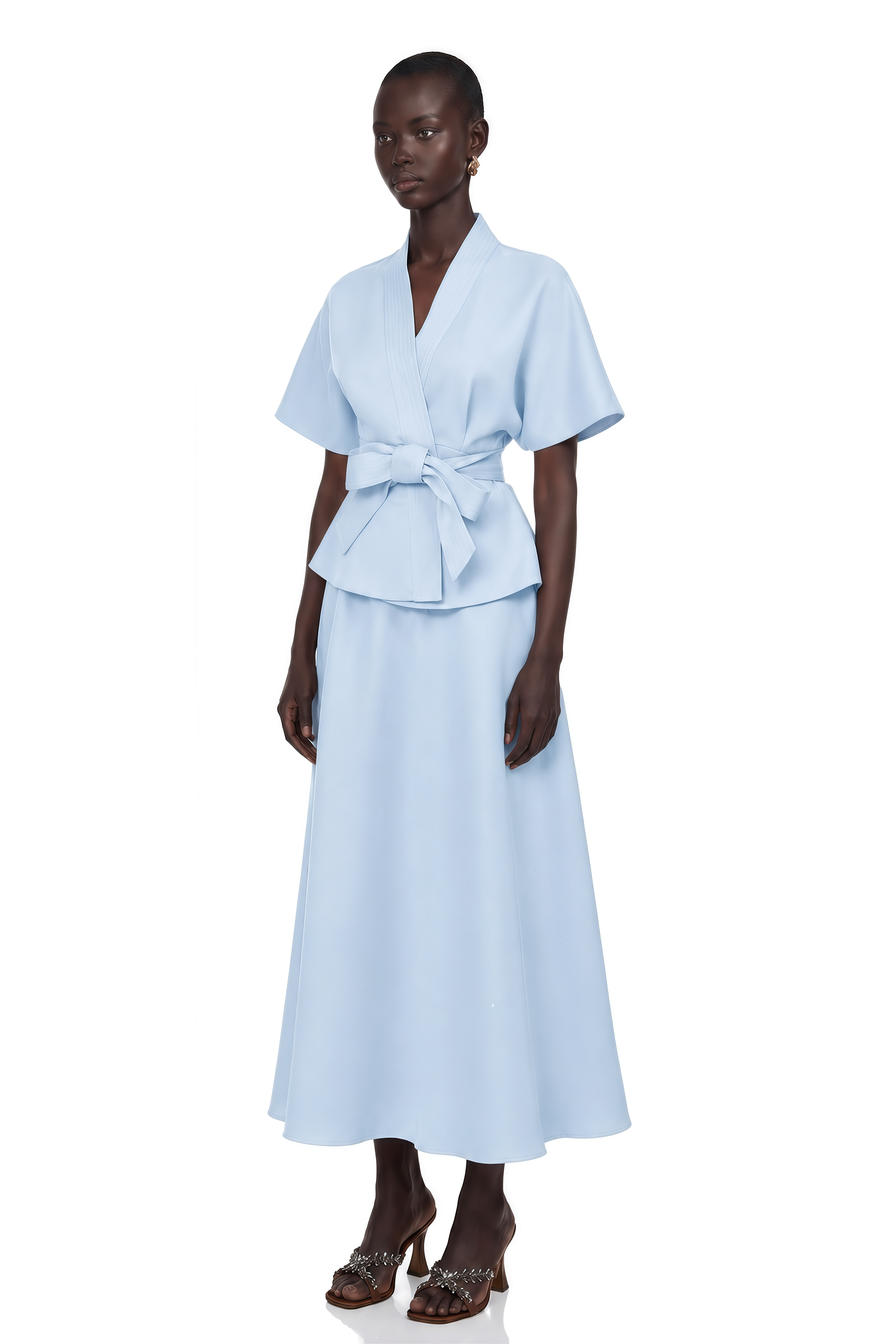 Johanna Blue Self-Tie Blouse & Skirt Set