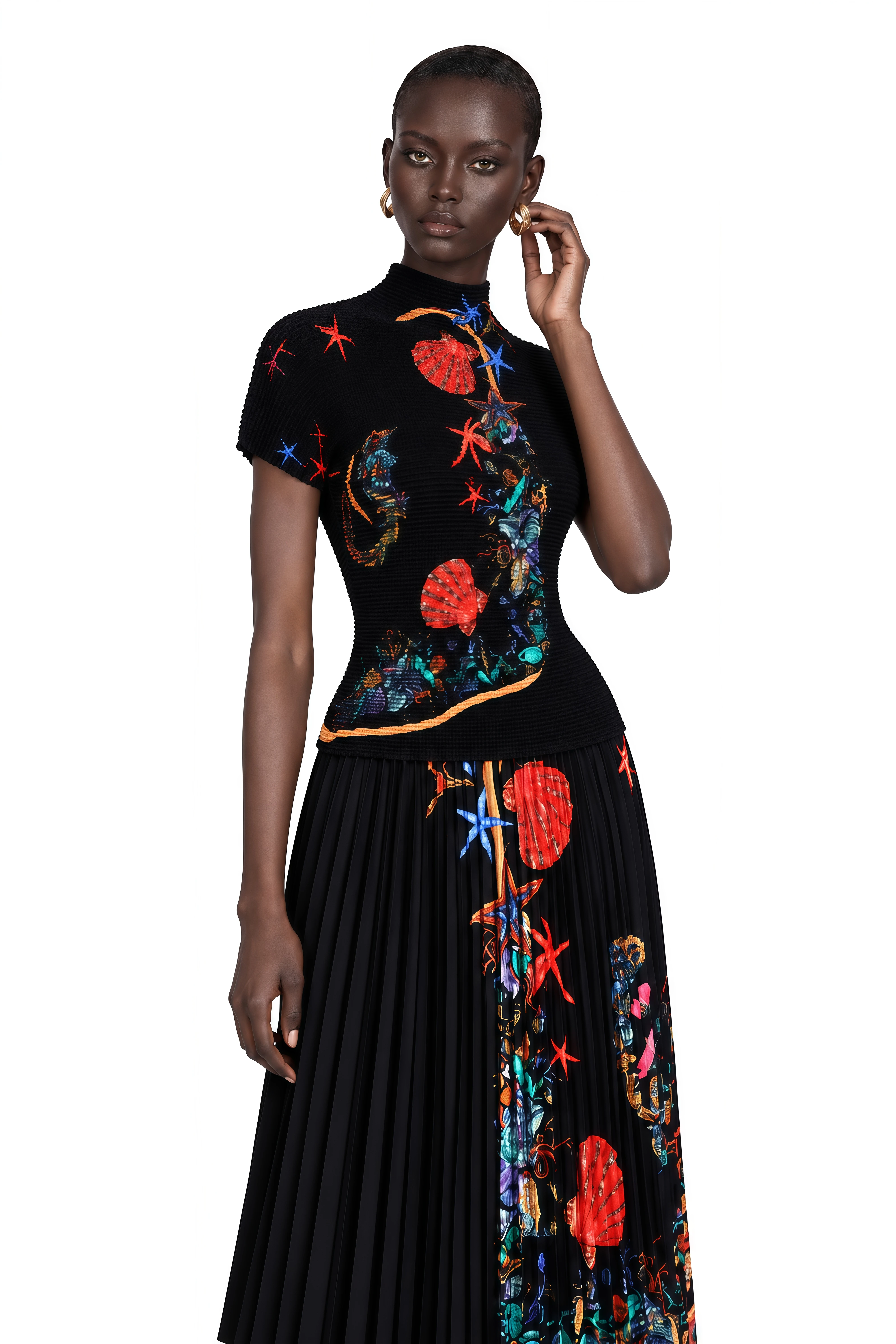 Josiane Pattern-Print Knitted Top & Skirt Matching Set