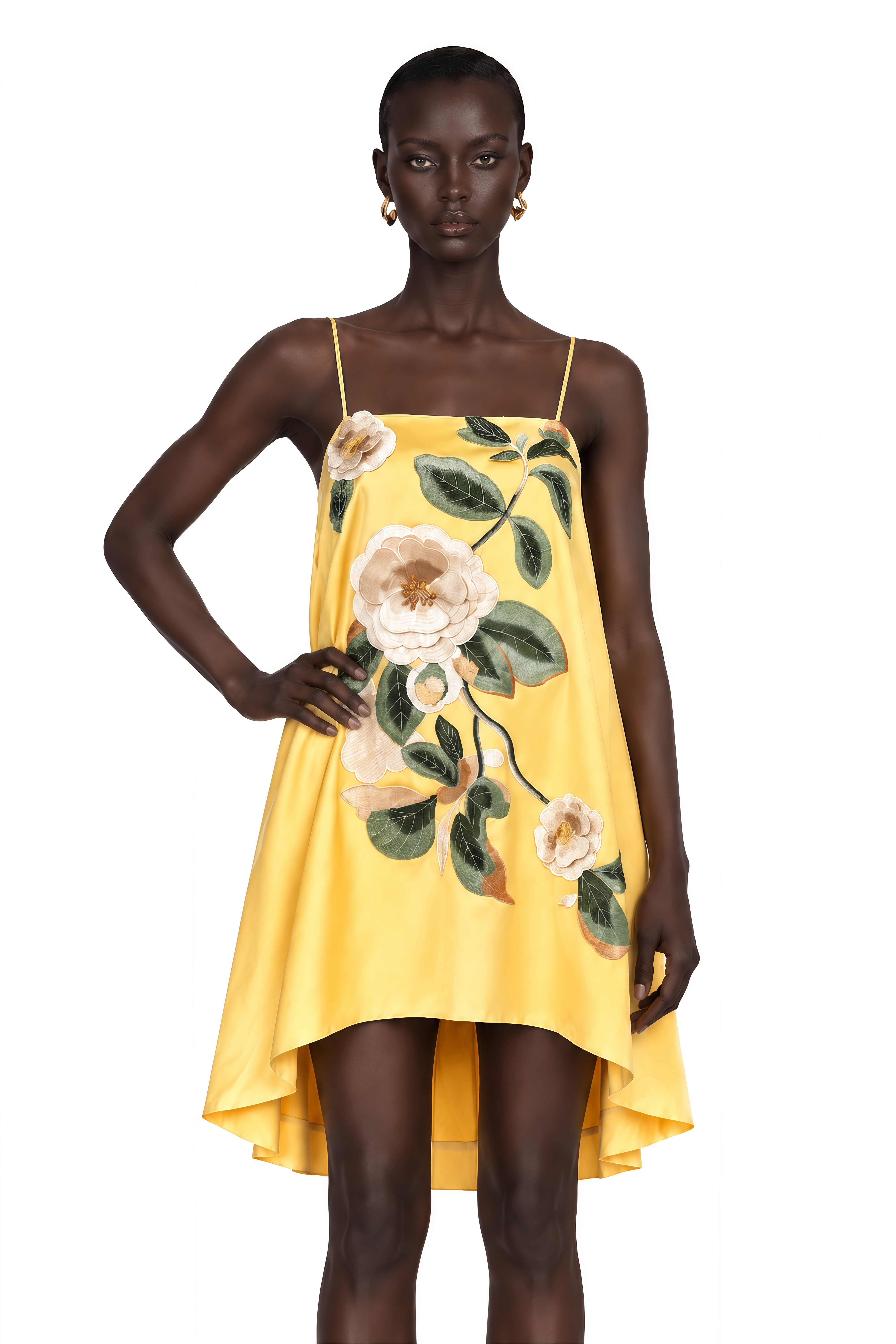 Avril Yellow Floral Embroidered Mini Dress