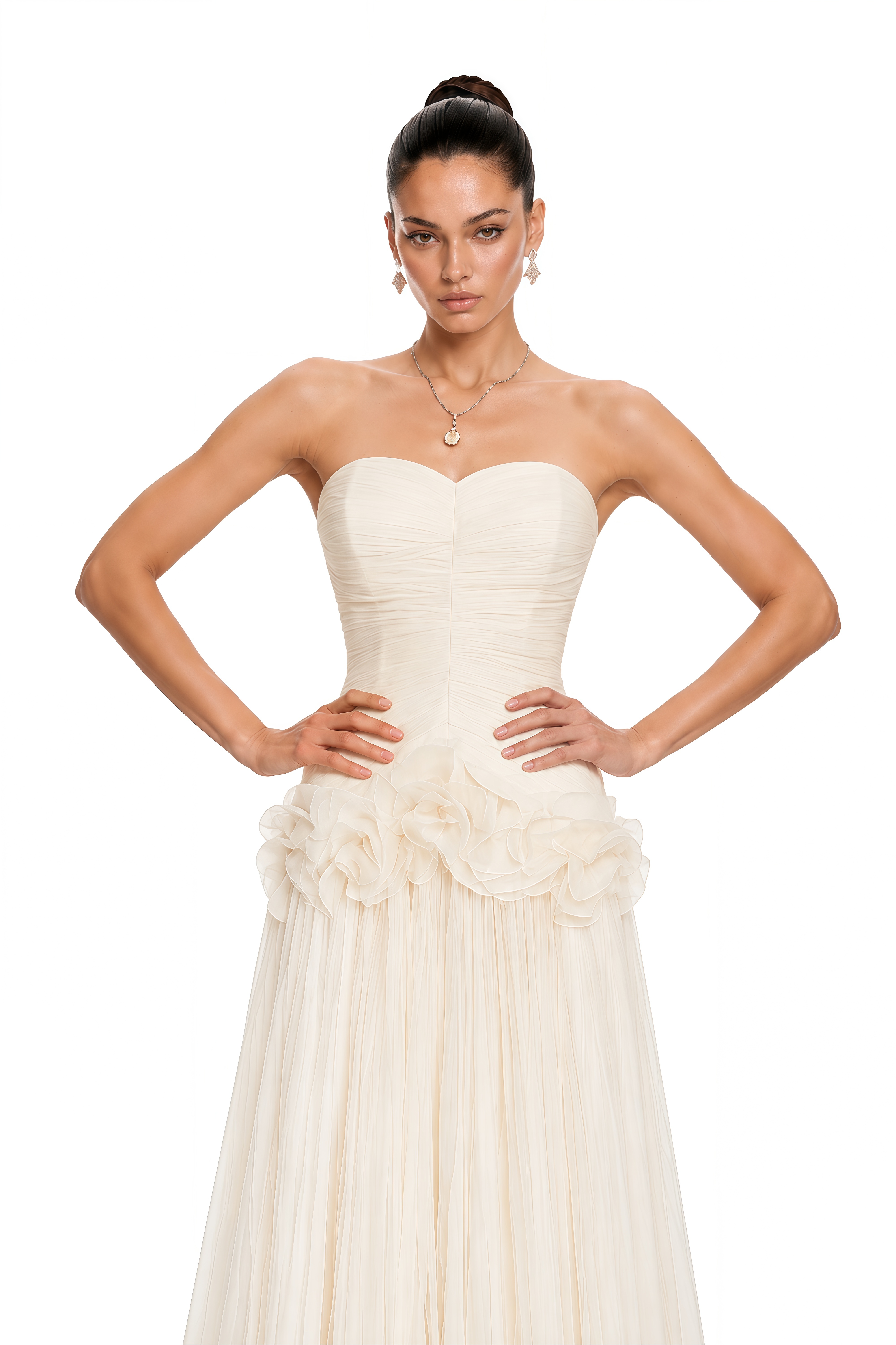 Céleste Neutrals Ruffled Pleated Maxi Dress